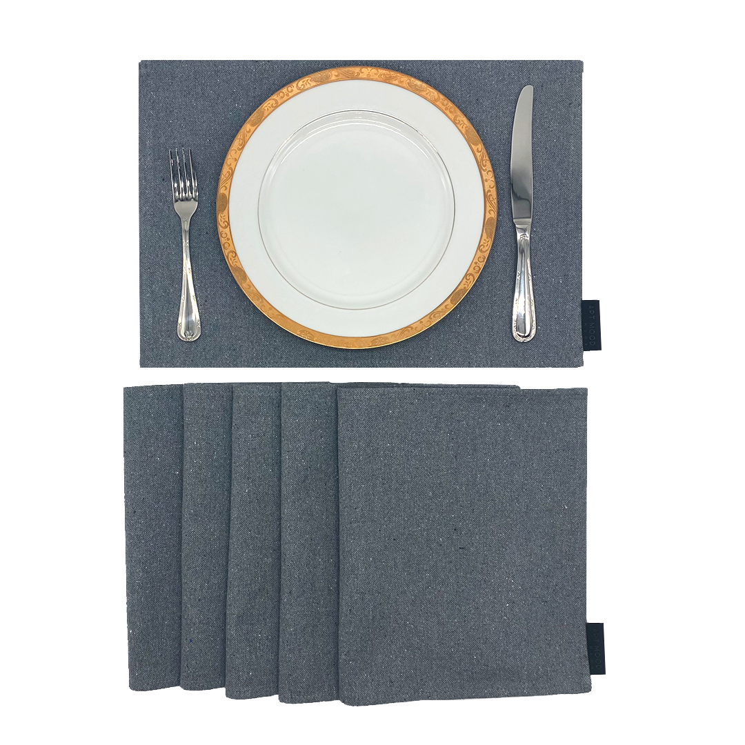Ensemble de sets de table et chemin de table en coton - Gris clair
