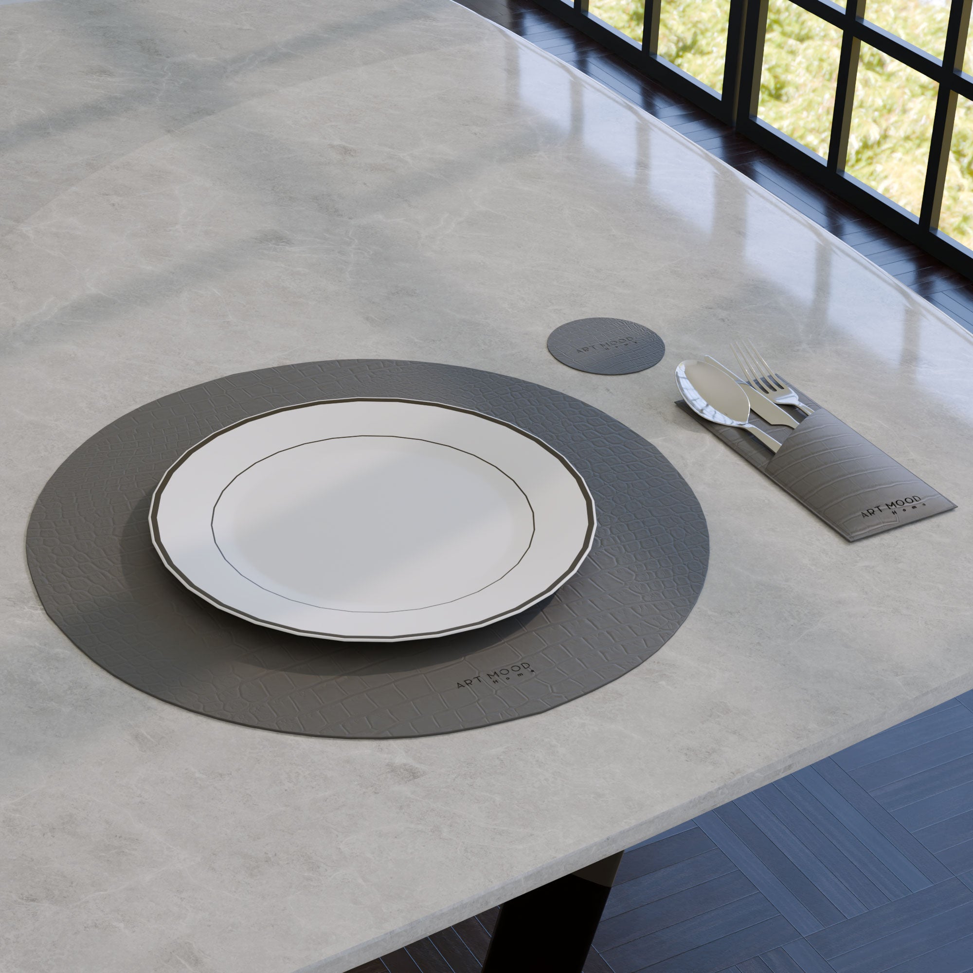 Leather Placemats, Cover holders & Coasters -Grey