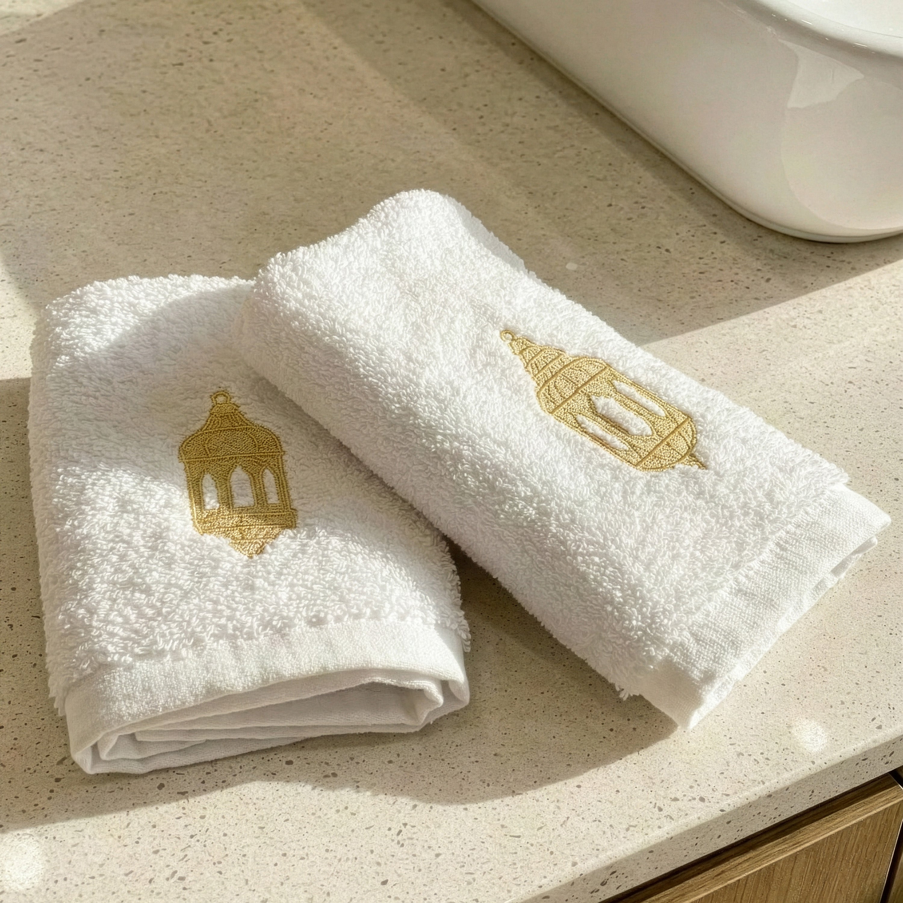 Guest Cotton Towels - Embroidered - White 600GSM - Set of 2