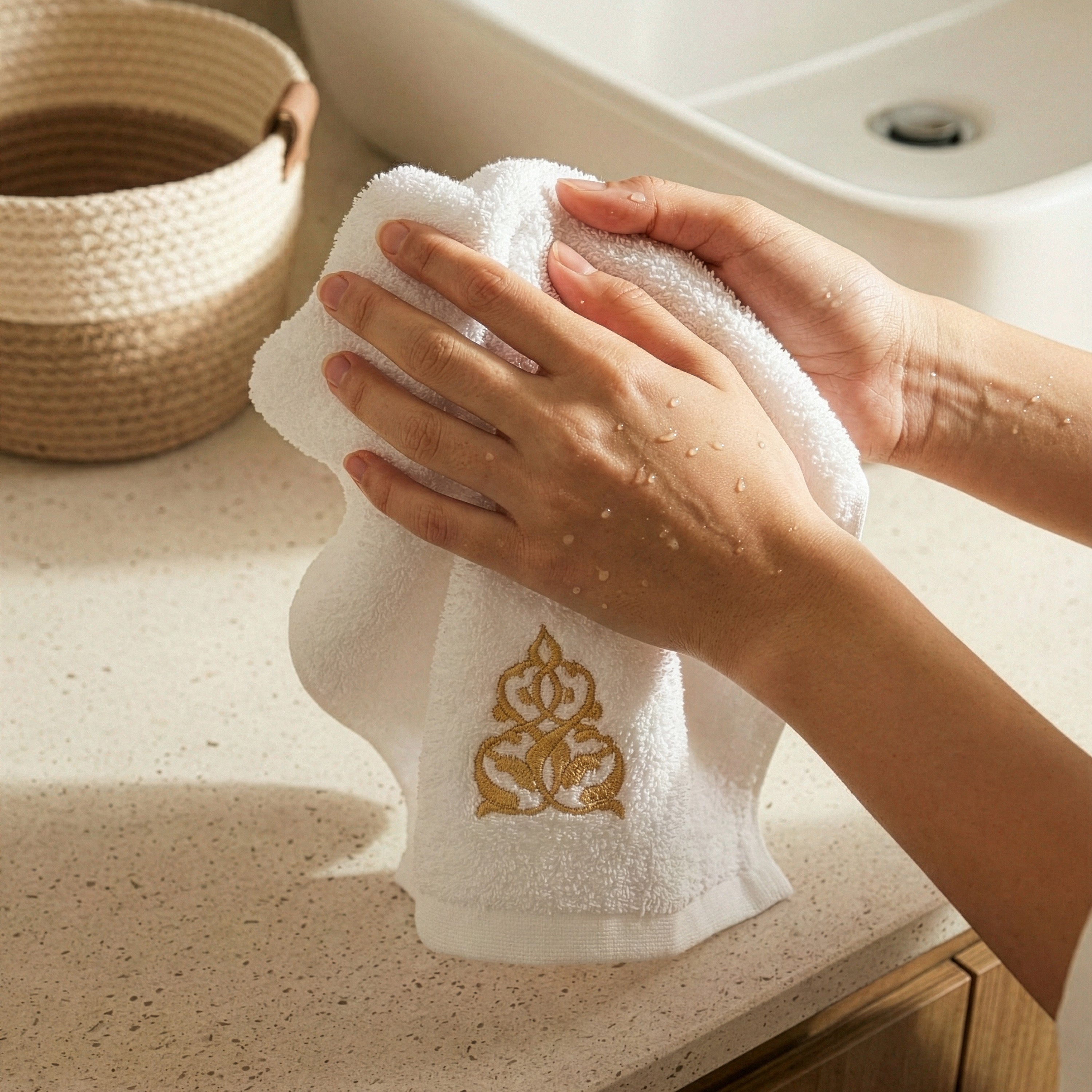 Guest Cotton Towels - Embroidered - White 600GSM - Set of 2