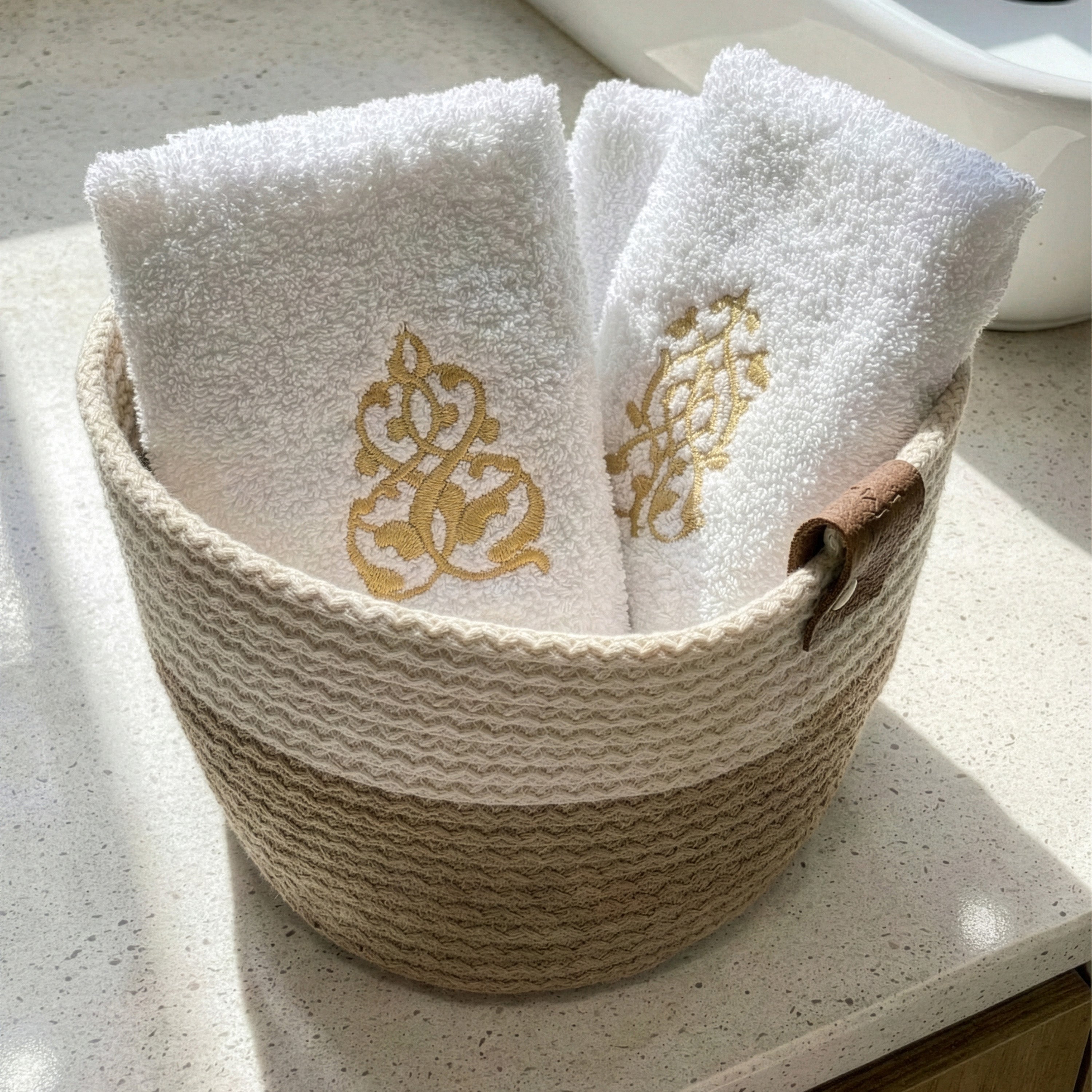 Guest Cotton Towels - Embroidered - White 600GSM - Set of 2