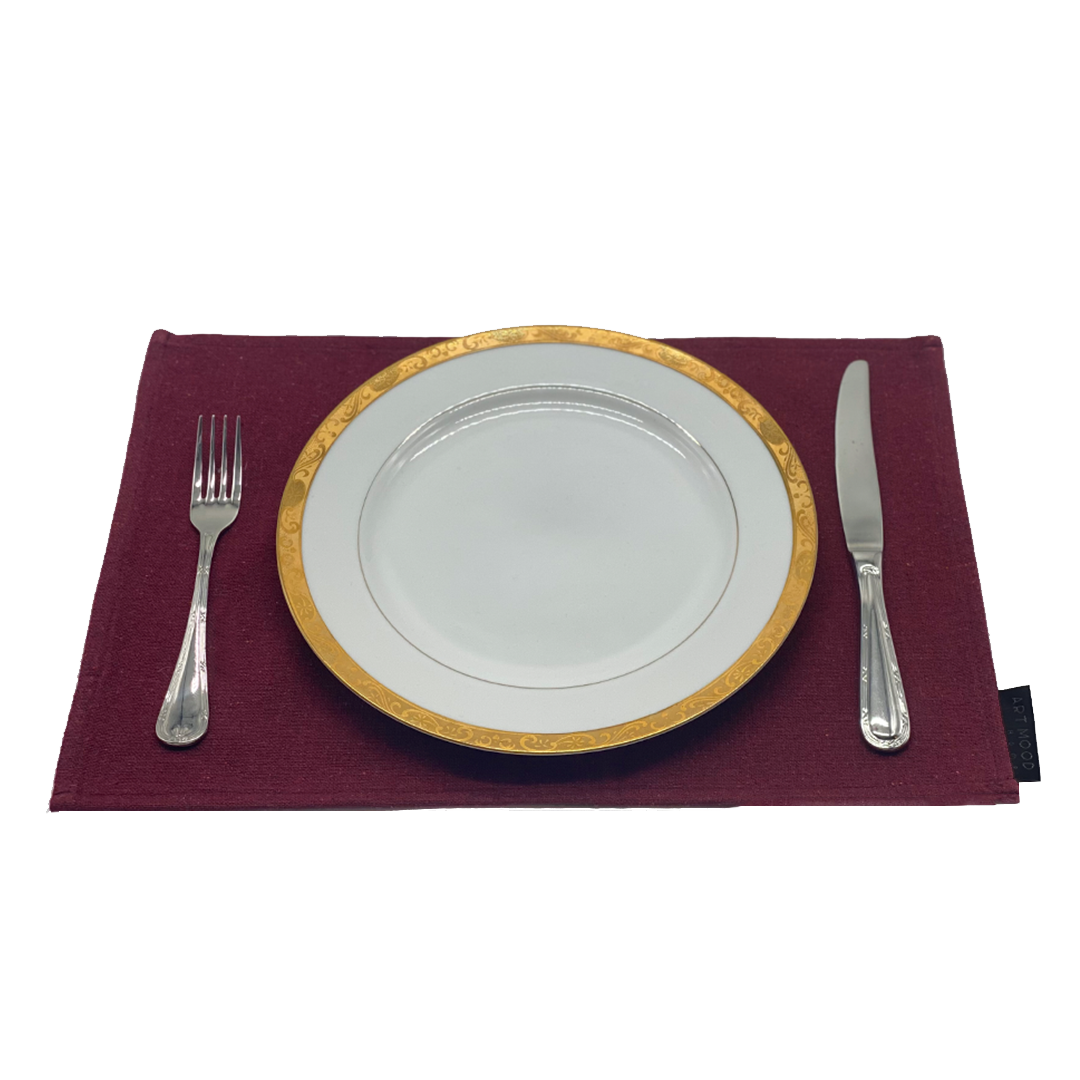 Ensemble de sets de table et chemin de table en coton - Rouge foncé