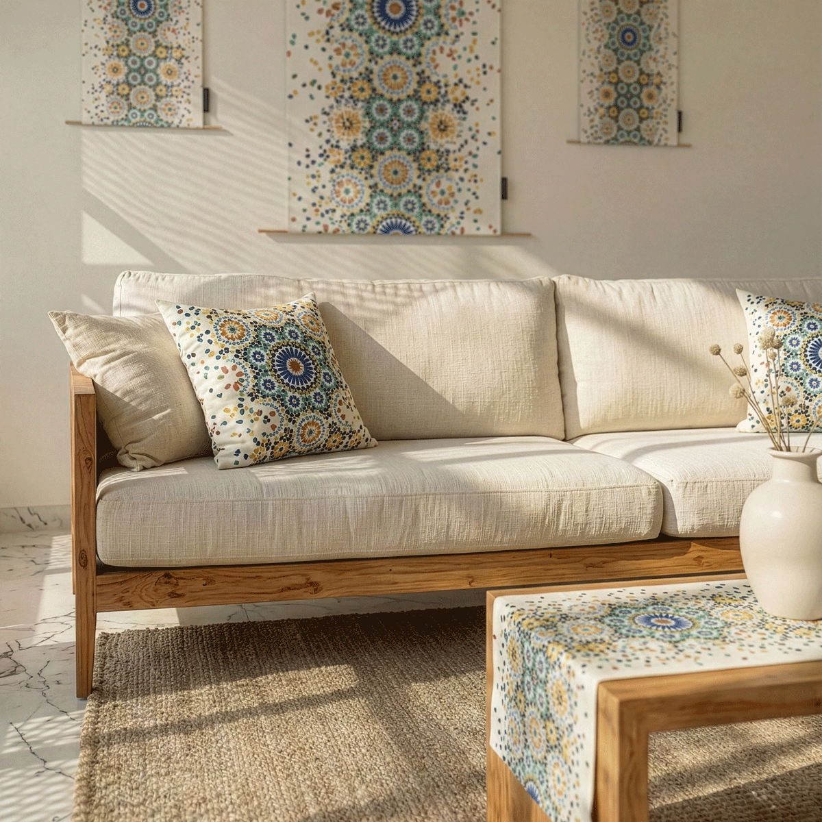 Bahja ( Runner + 2 Cushion Cover + 4 Coasters + 3 Fabric Posters + Tissue Box) Bundle