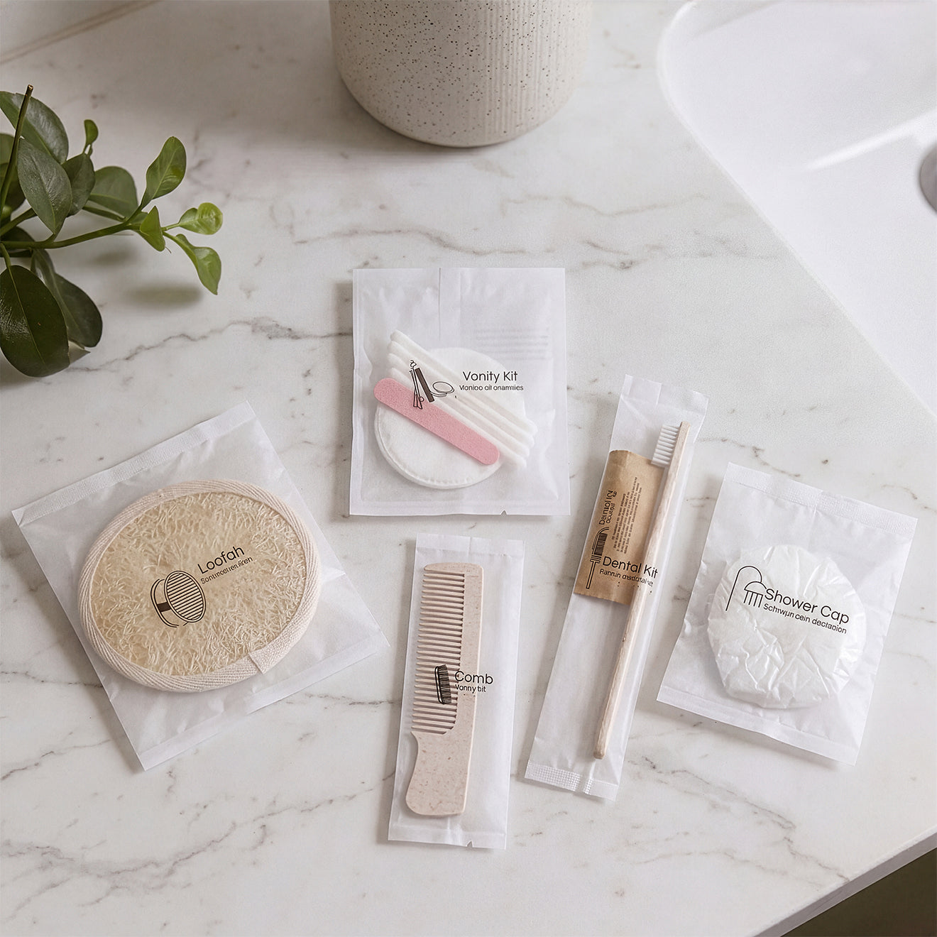 Disposable Hotel Essentials Kit | 6-Piece Travel Amenities Set