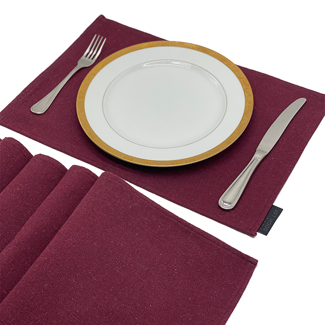 Ensemble de sets de table et chemin de table en coton - Rouge foncé