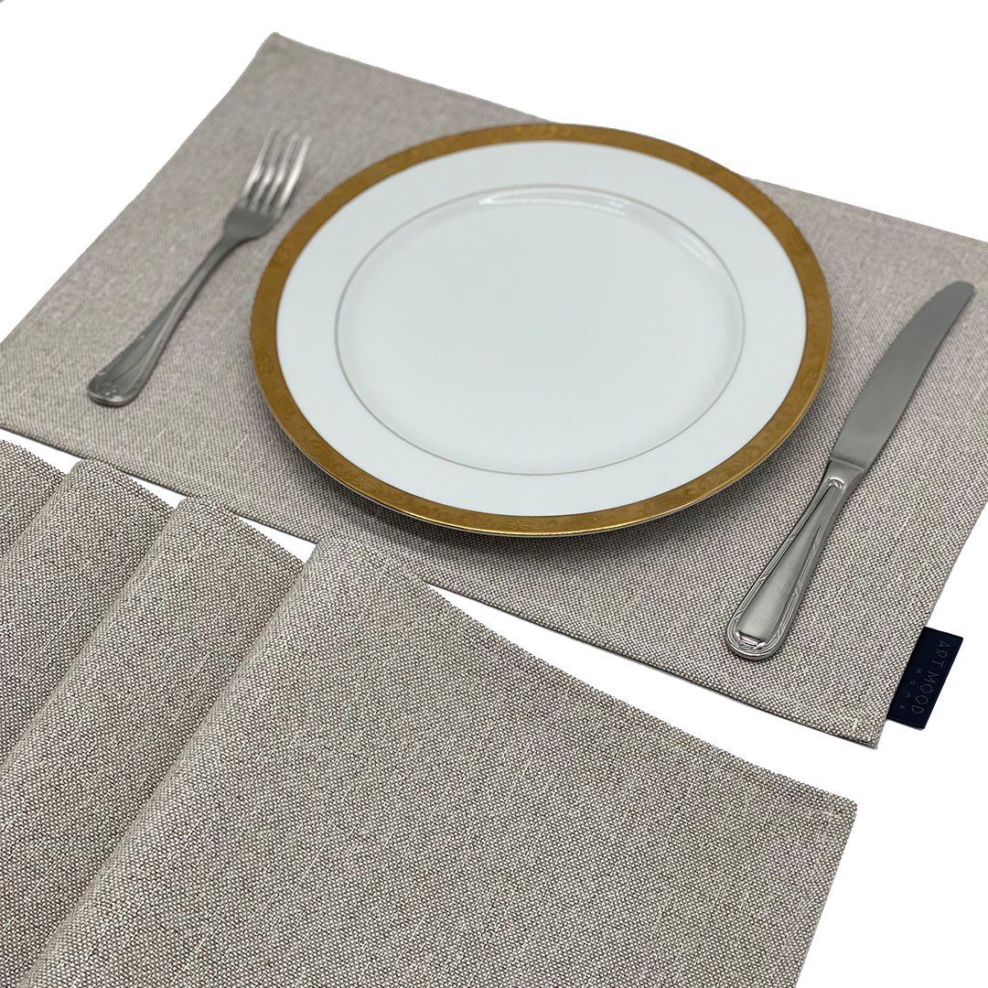 Linen Placemats & Runner Set - Light Beige