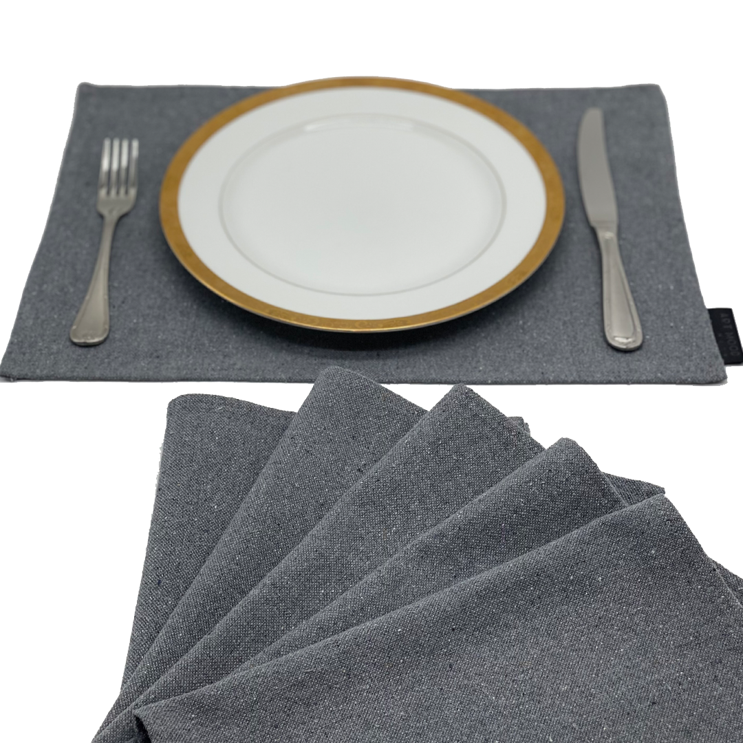 Ensemble de sets de table et chemin de table en coton - Gris clair