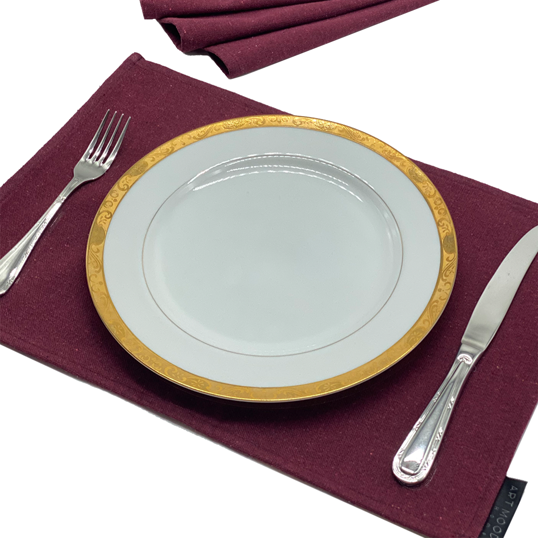 Ensemble de sets de table et chemin de table en coton - Rouge foncé
