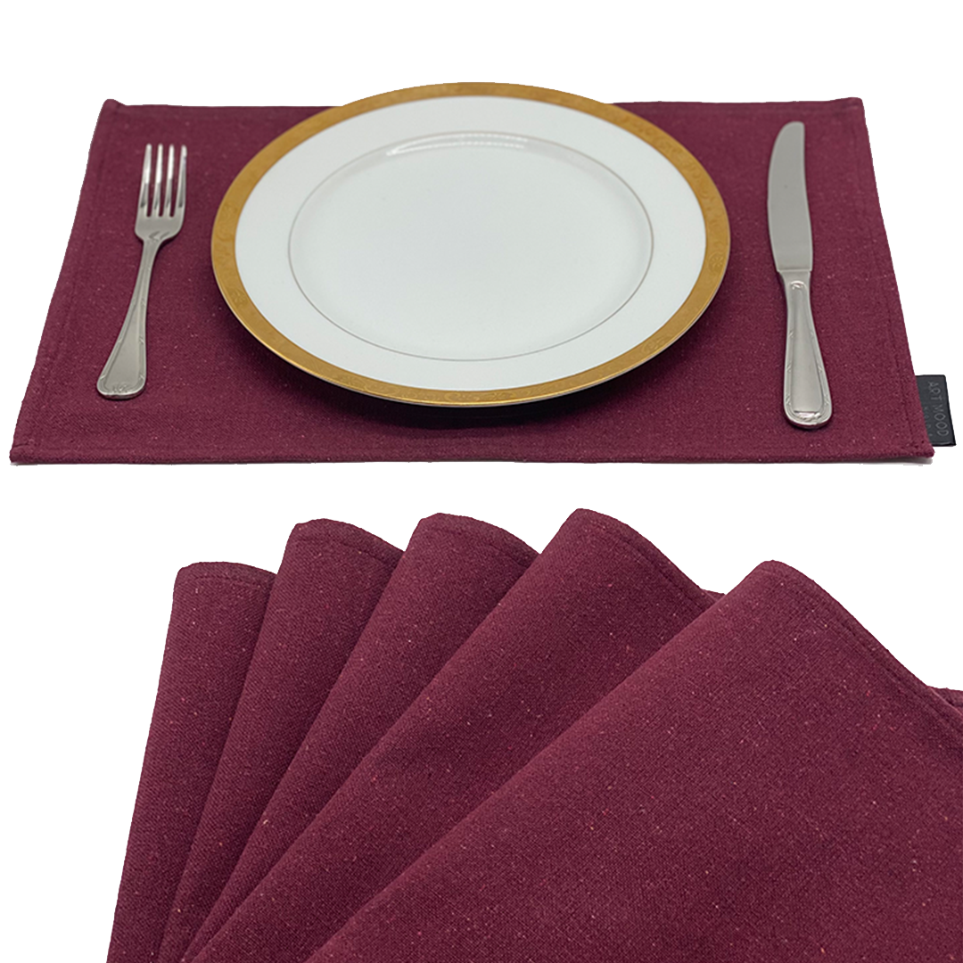Ensemble de sets de table et chemin de table en coton - Rouge foncé
