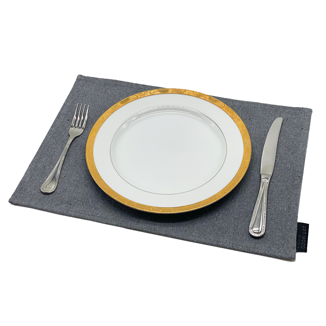 Ensemble de sets de table et chemin de table en coton - Gris clair
