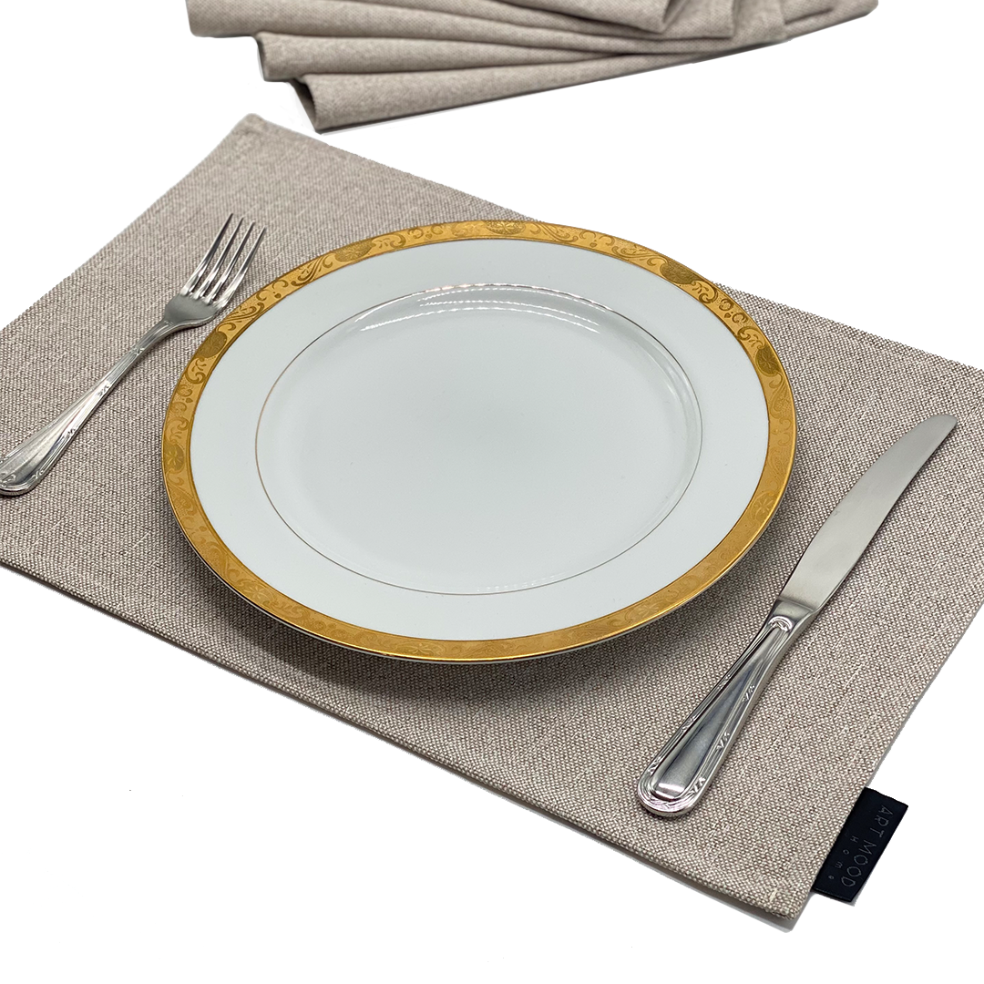 Linen Placemats & Runner Set - Light Beige
