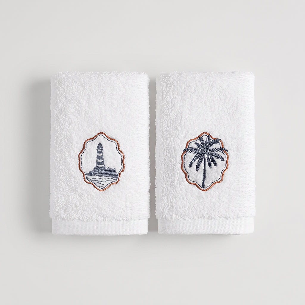 Summer Guest Cotton Towels - Embroidered - White 600GSM - Set of 2