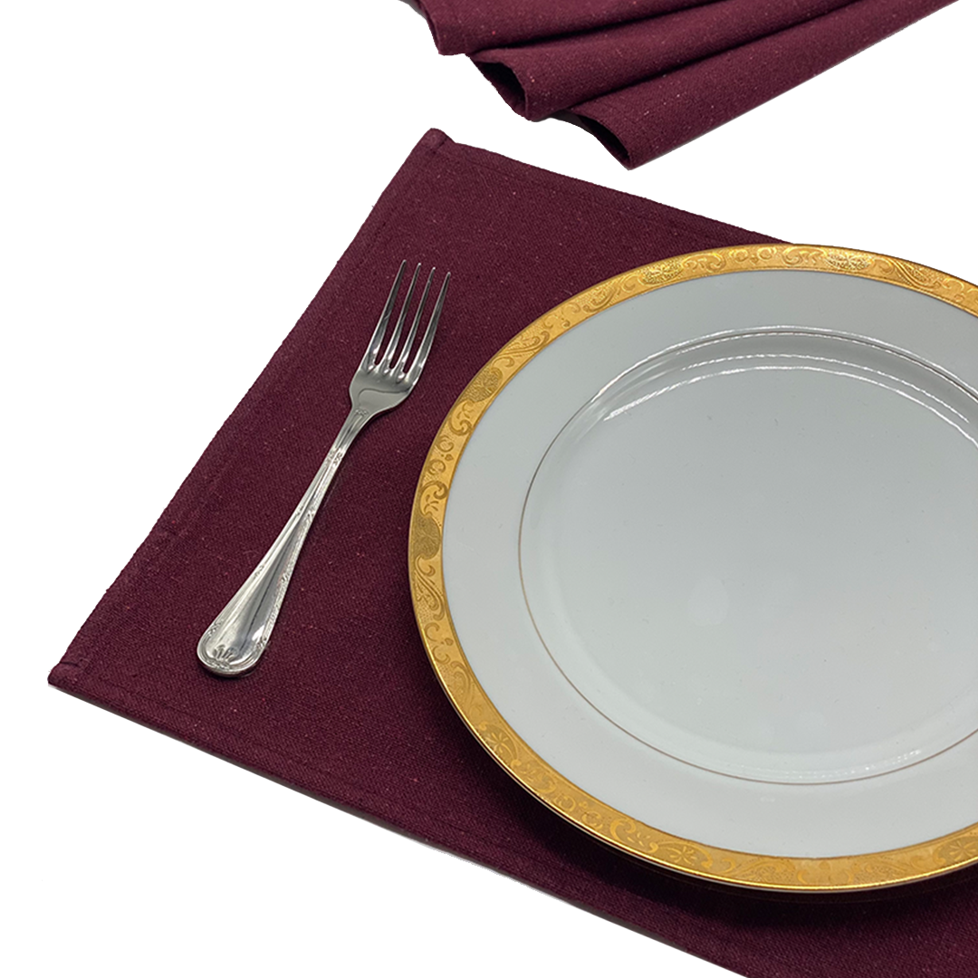 Ensemble de sets de table et chemin de table en coton - Rouge foncé