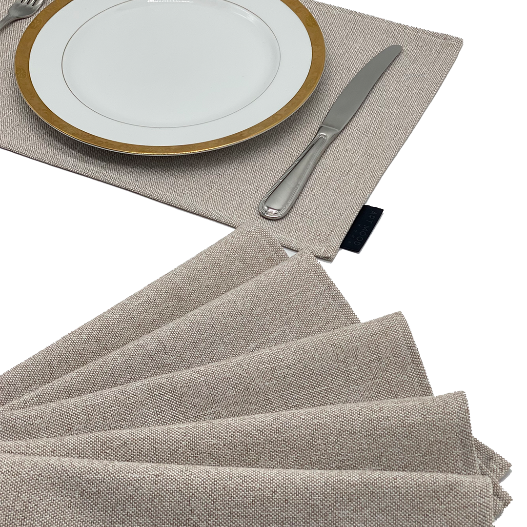 Linen Placemats & Runner Set - Light Beige