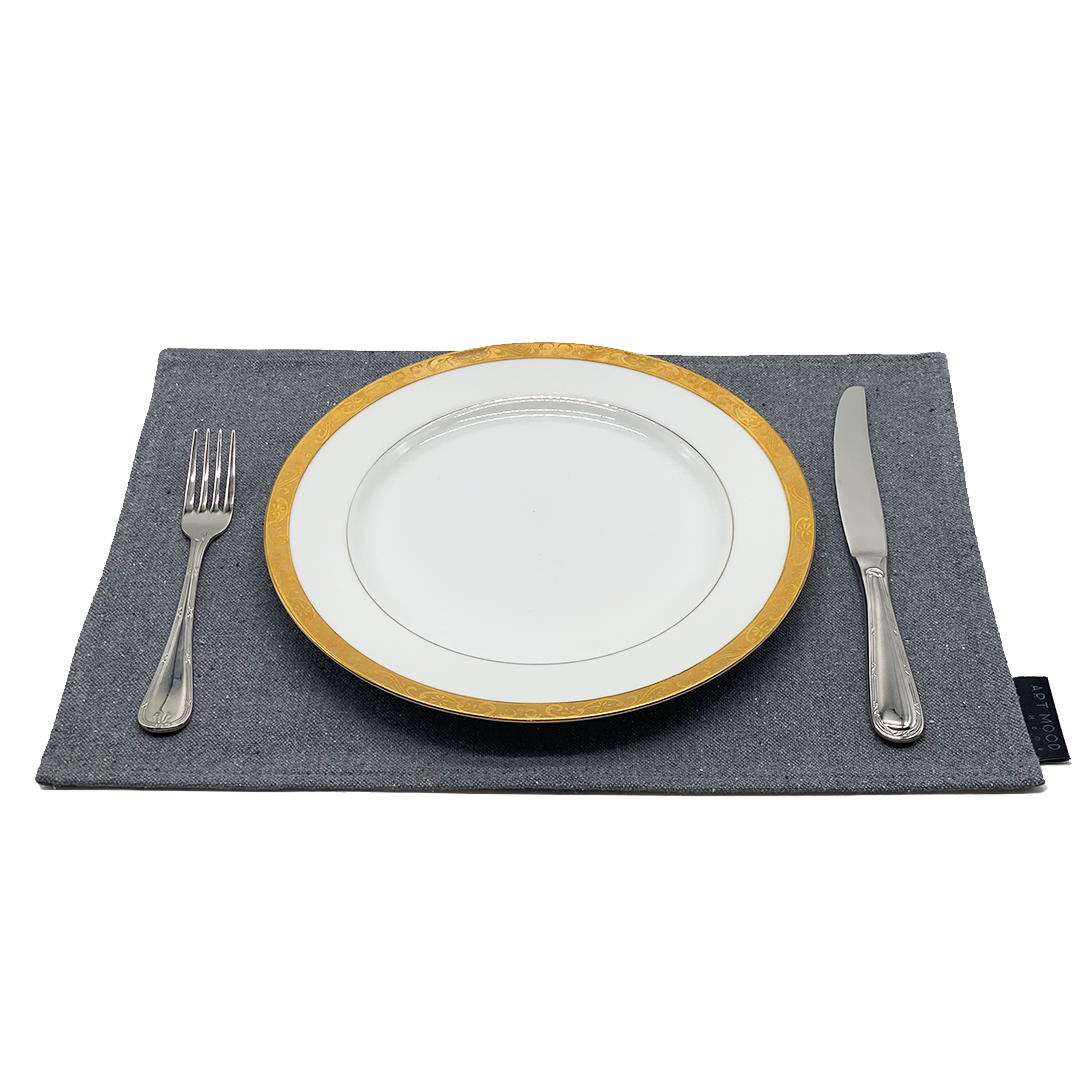 Ensemble de sets de table et chemin de table en coton - Gris clair