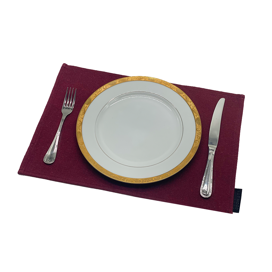 Ensemble de sets de table et chemin de table en coton - Rouge foncé