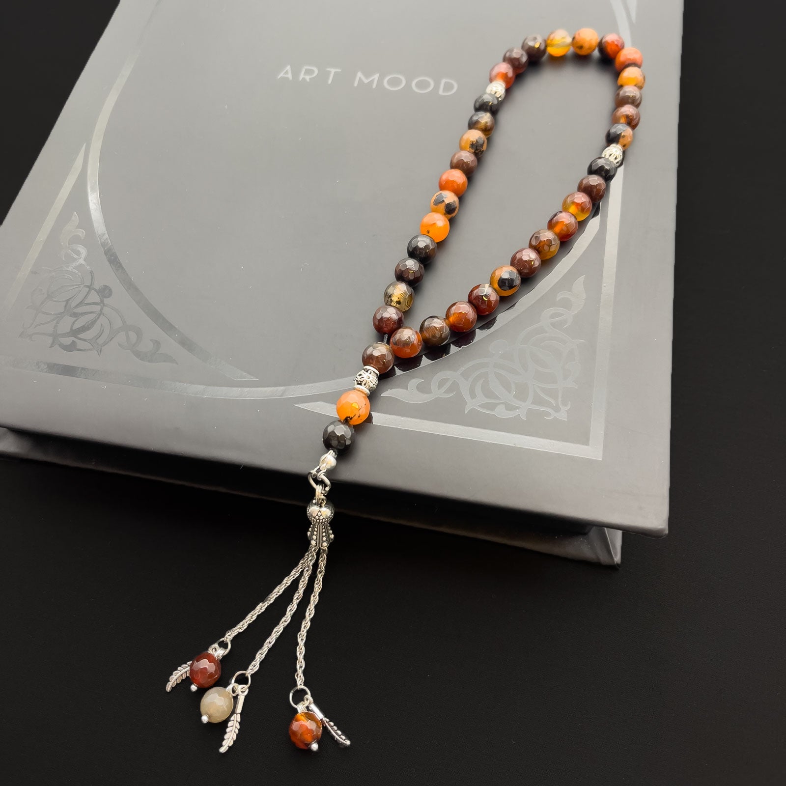 Prayer Rosary Agate Brown Stone - سبحة حجر عقيق بني