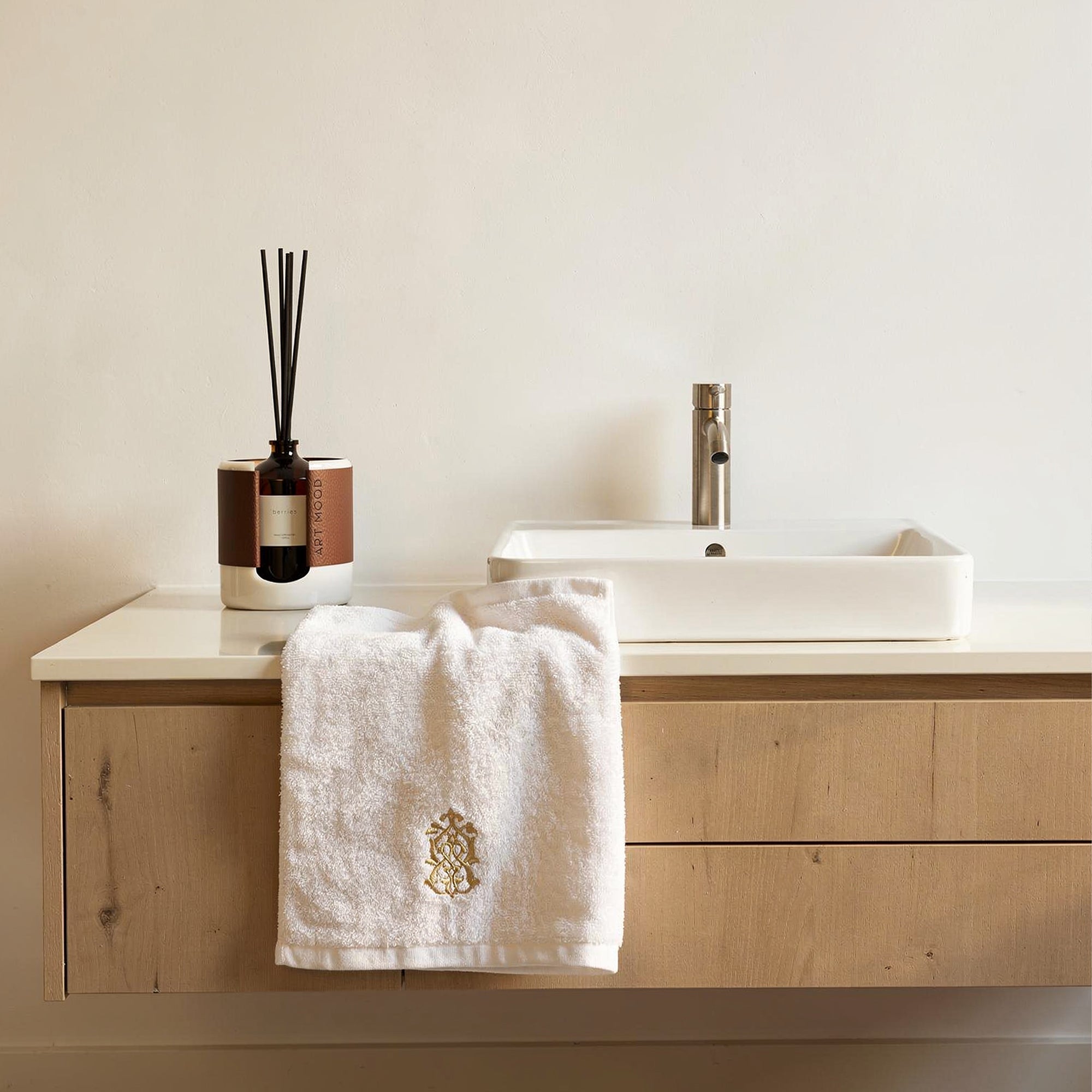 Guest Cotton Towels - Embroidered - White 600GSM - Set of 2