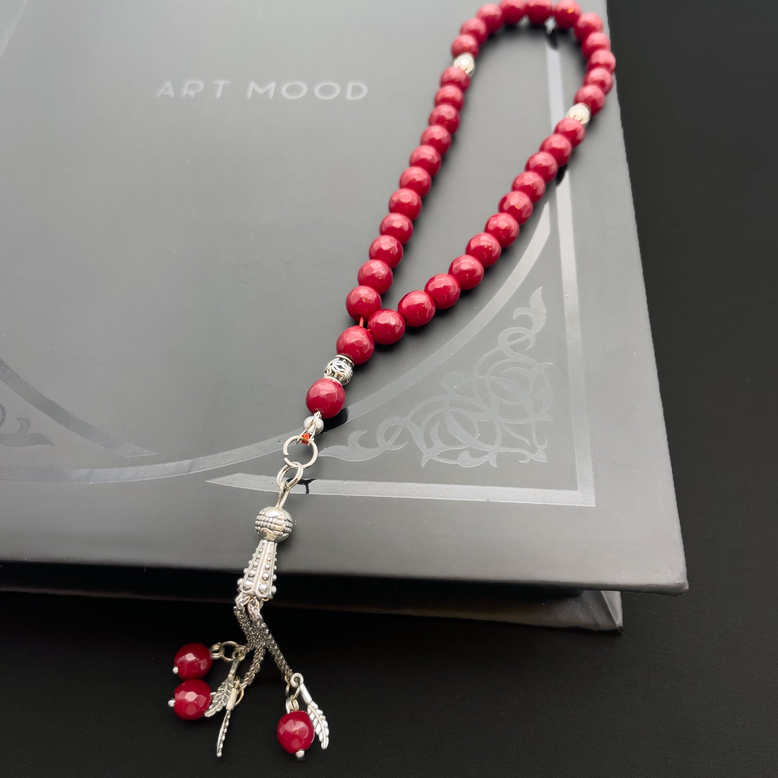 Prayer Rosary Agate Red Yaqoot Stone - سبحة حجر عقيق أحمر ياقوتي