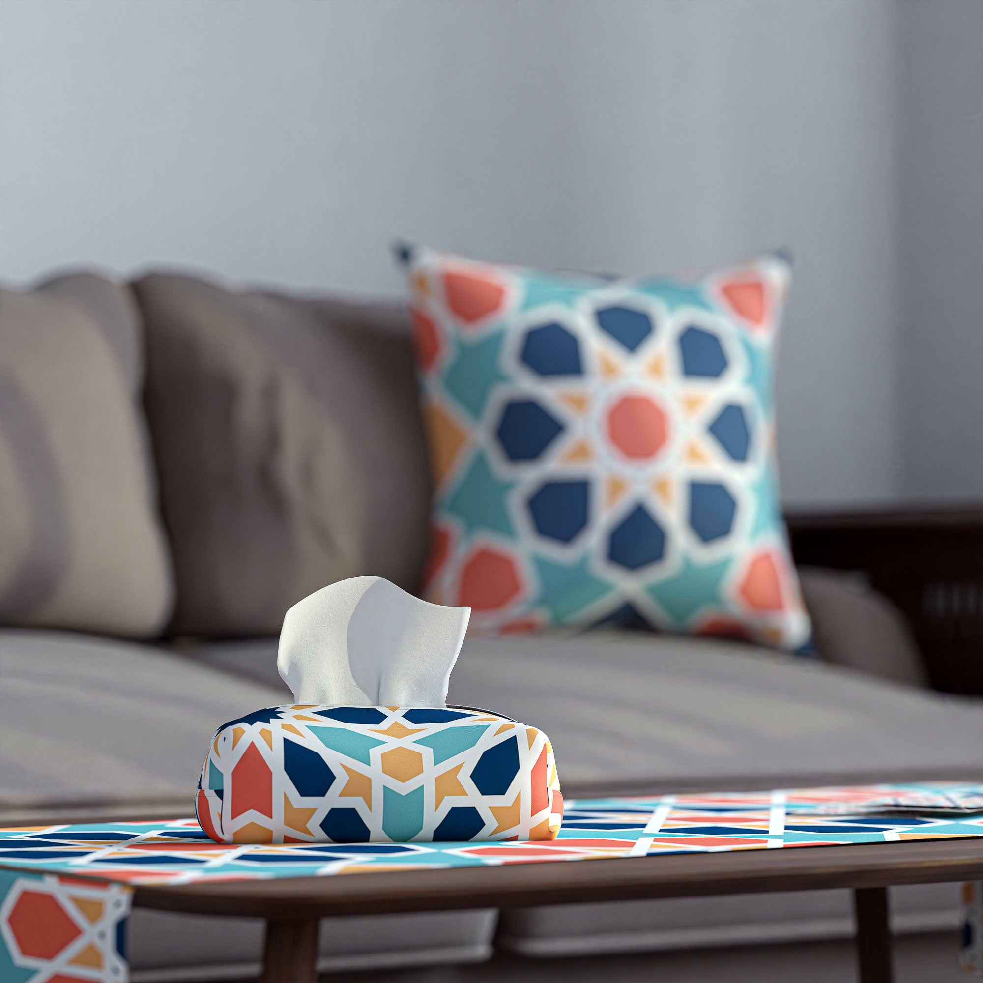 Arabesque ( Runner + 2 Cushion Cover + 4 Coasters + 3 Fabric Posters + Tissue Box) Bundle