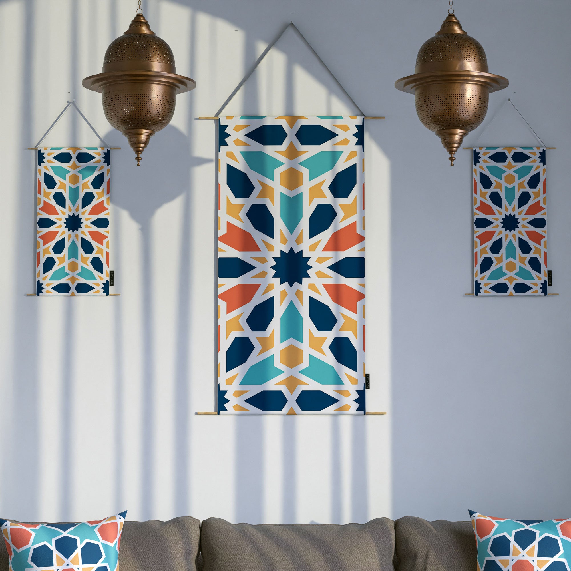 Arabesque ( Runner + 2 Cushion Cover + 4 Coasters + 3 Fabric Posters + Tissue Box) Bundle