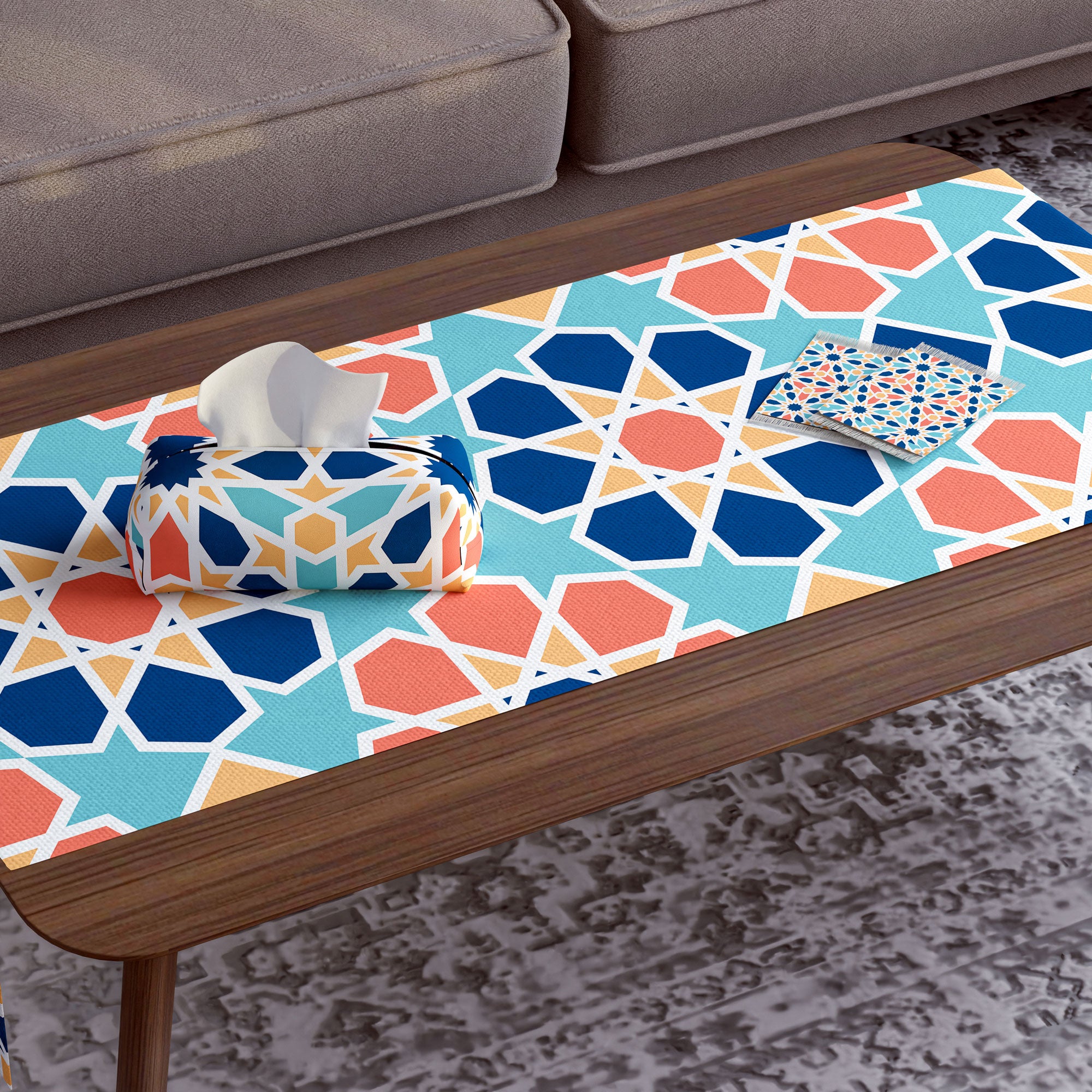 Arabesque ( Runner + 2 Cushion Cover + 4 Coasters + 3 Fabric Posters + Tissue Box) Bundle