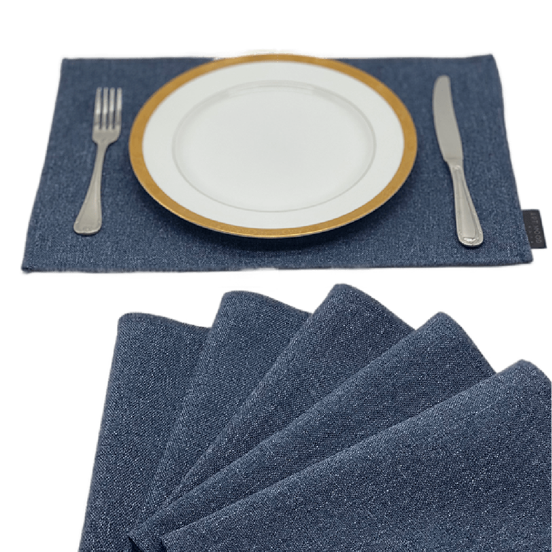 Linen Placemats & Runner Set - Dark Blue