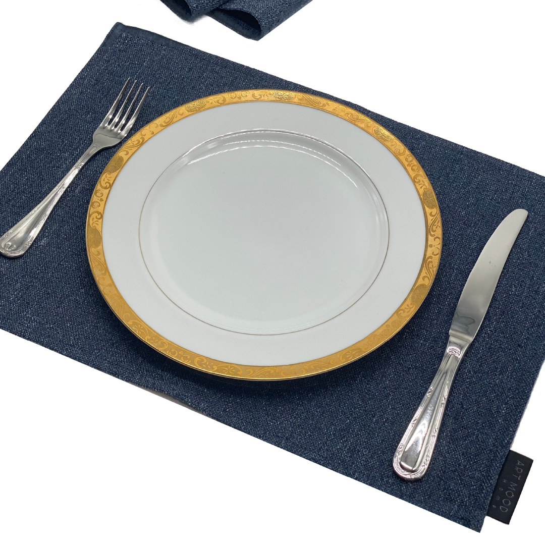 Linen Placemats & Runner Set - Dark Blue