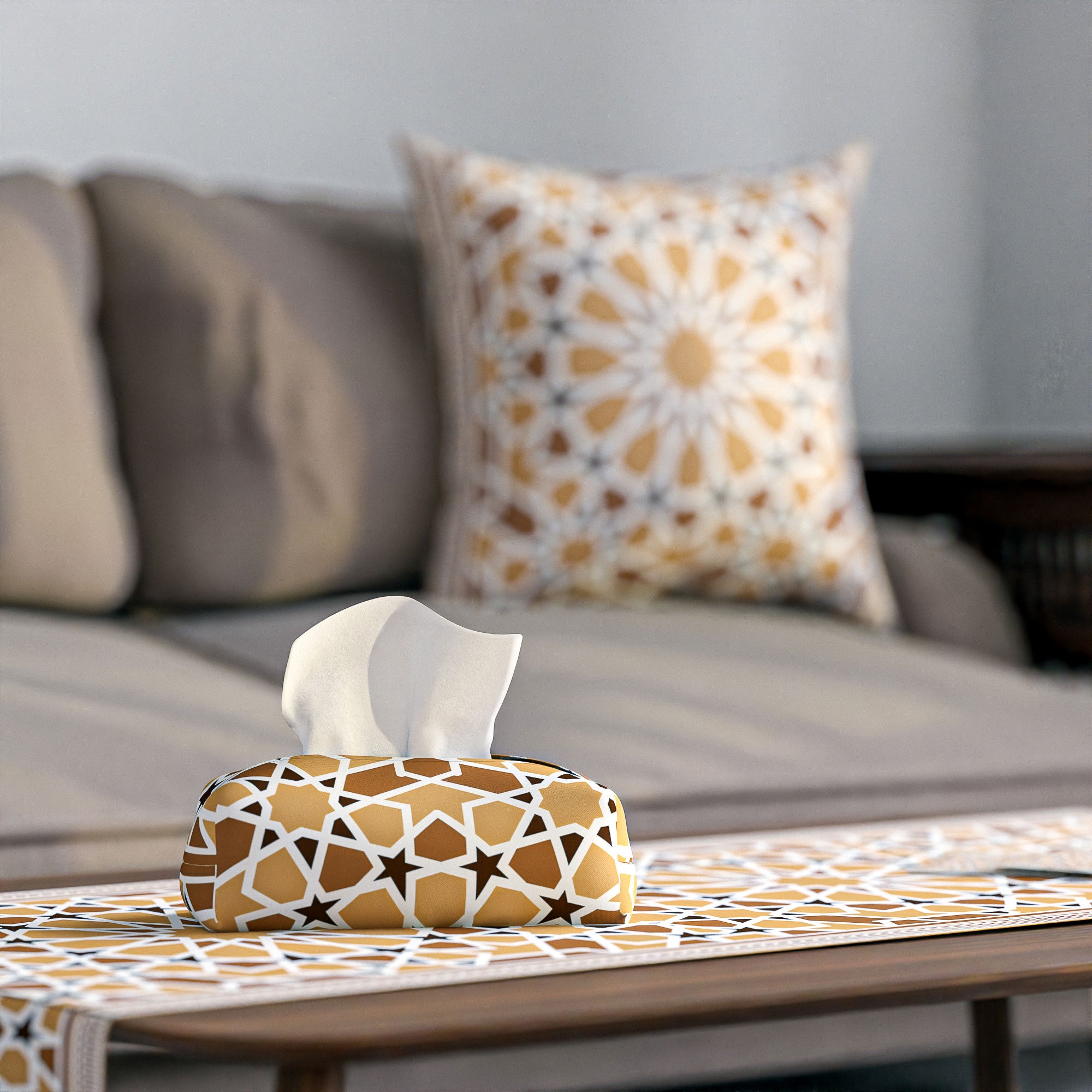 Asala ( Runner + 2 Cushion Cover + 4 Coasters + 3 Fabric Posters + Tissue Box) Bundle