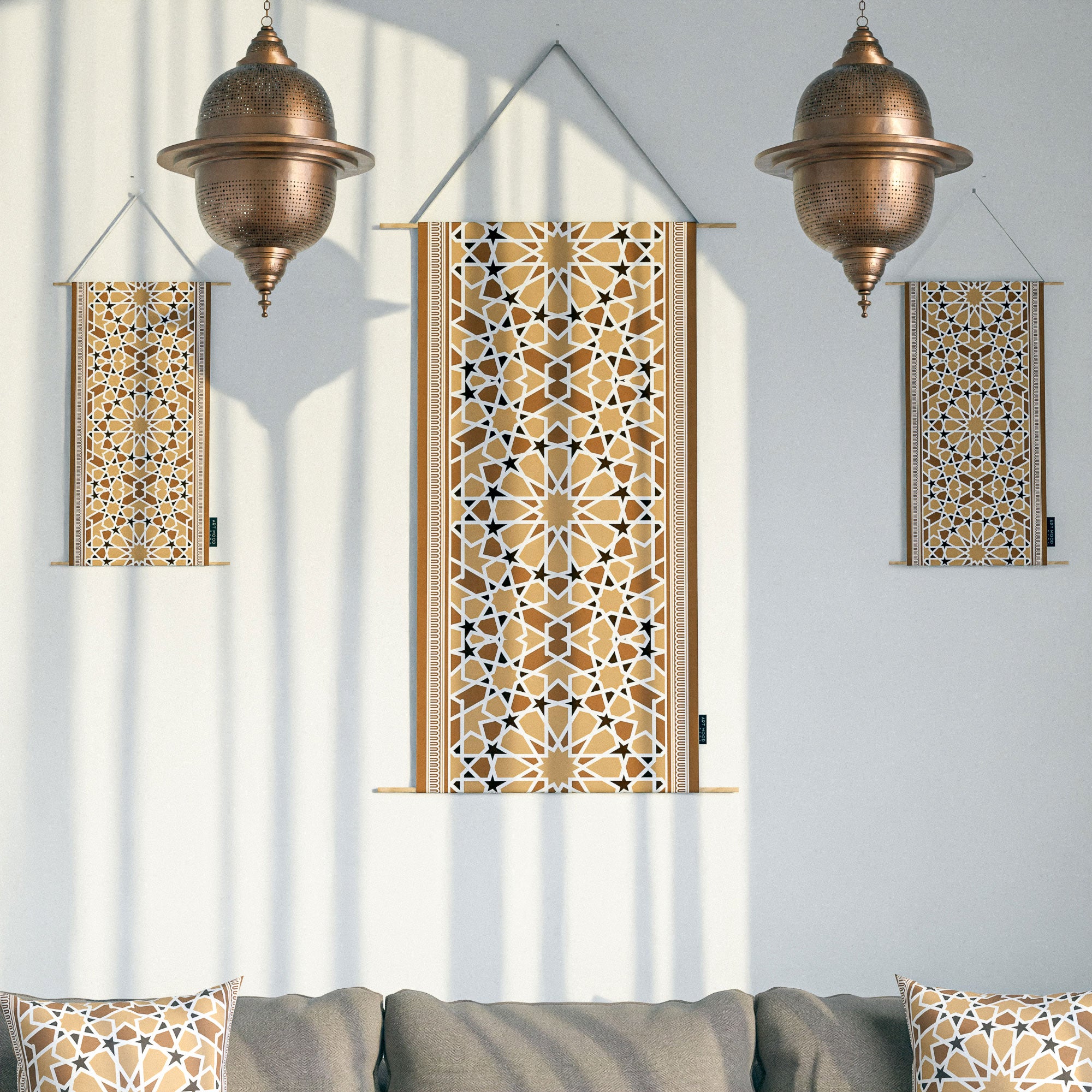 Asala ( Runner + 2 Cushion Cover + 4 Coasters + 3 Fabric Posters + Tissue Box) Bundle