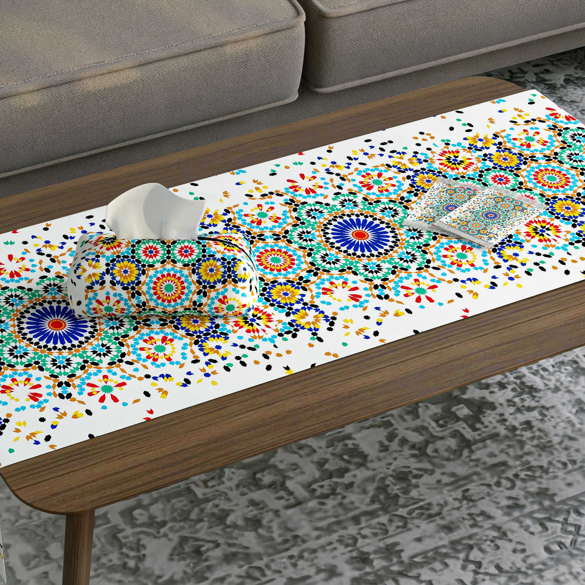 Bahja ( Runner + 2 Cushion Cover + 4 Coasters + 3 Fabric Posters + Tissue Box) Bundle