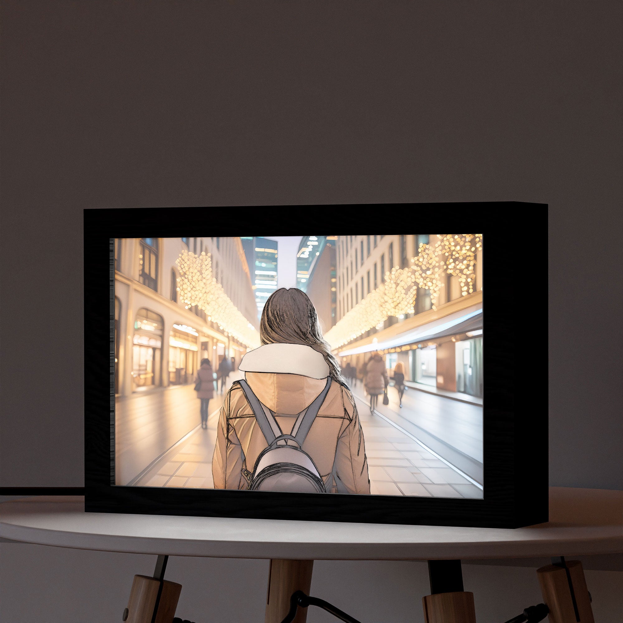 2 in 1 Photo Lighting Frame - Girl in Town