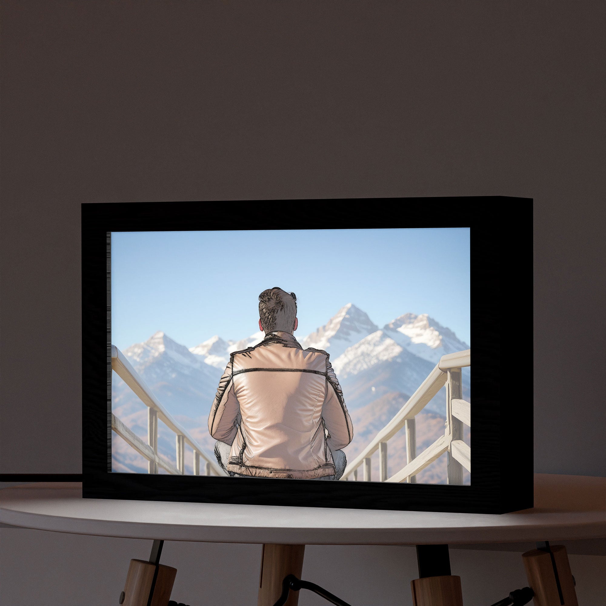 2 in 1 Photo Lighting Frame - Man in Mountains