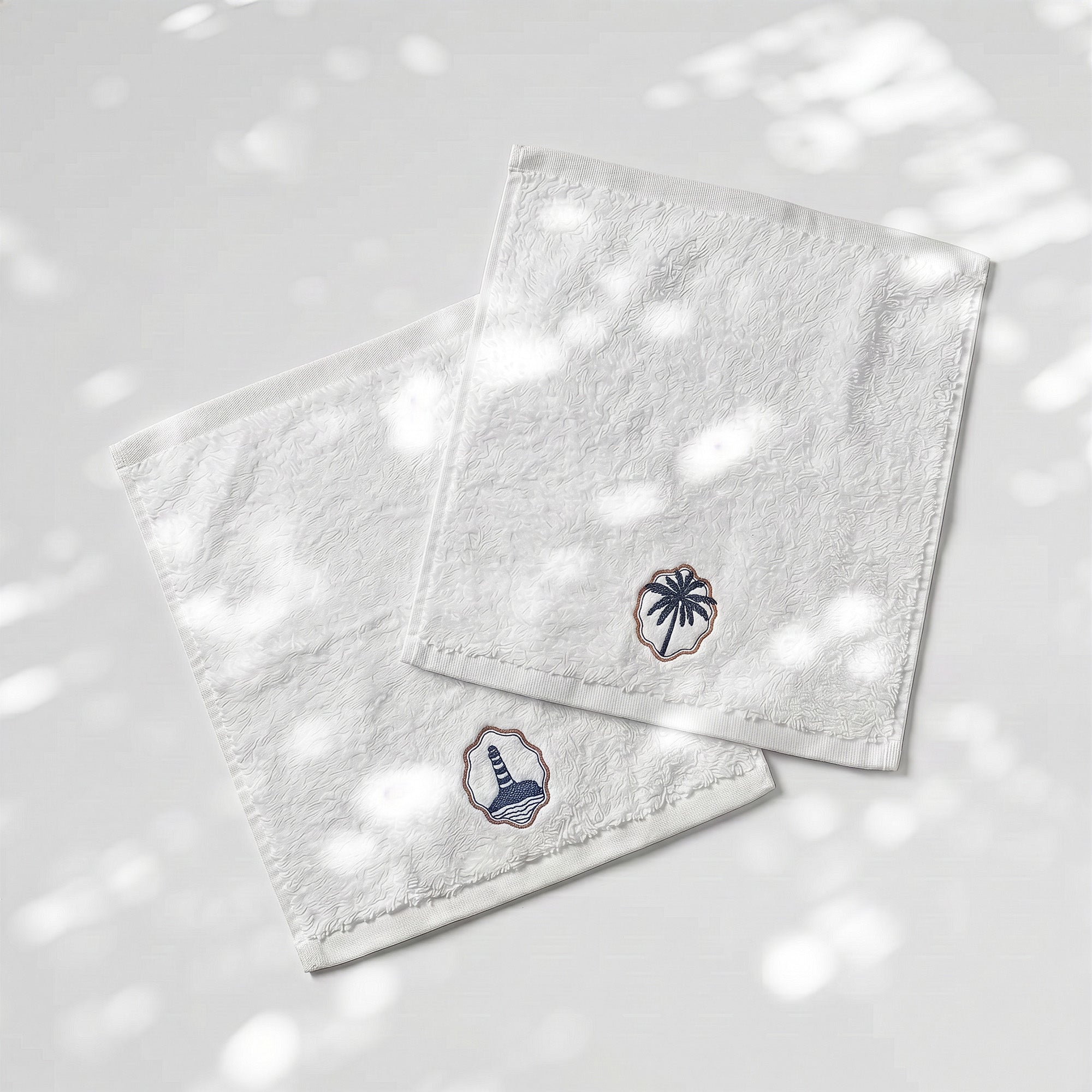 Summer Guest Cotton Towels - Embroidered - White 600GSM - Set of 2