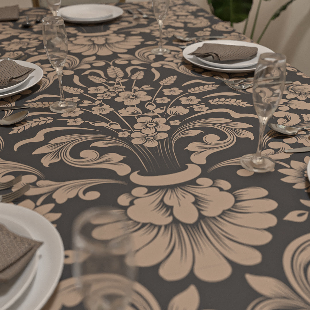 Helen Tablecloth & Napkins Set - Grey & Cafe