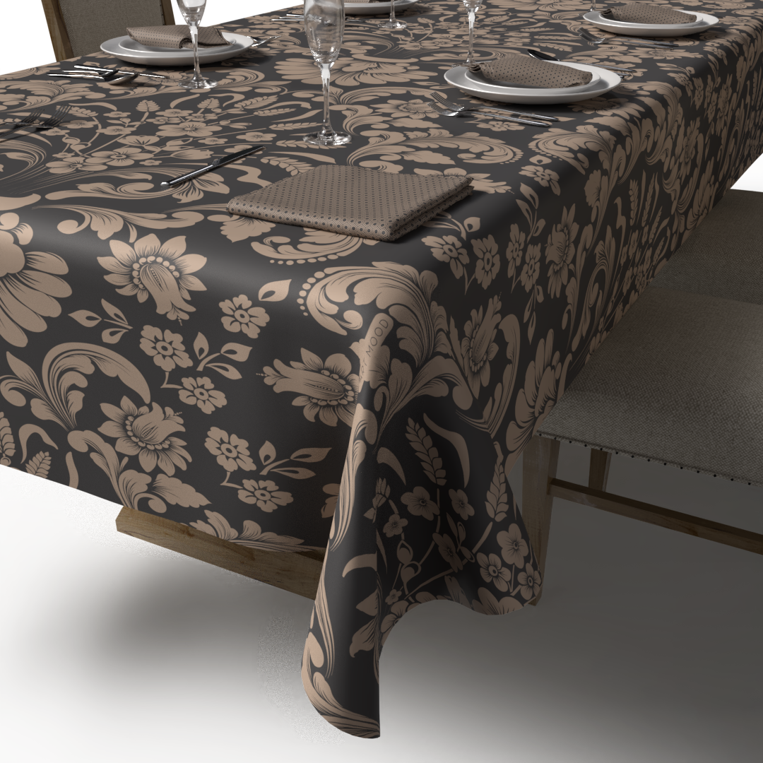 Helen Tablecloth & Napkins Set - Grey & Cafe