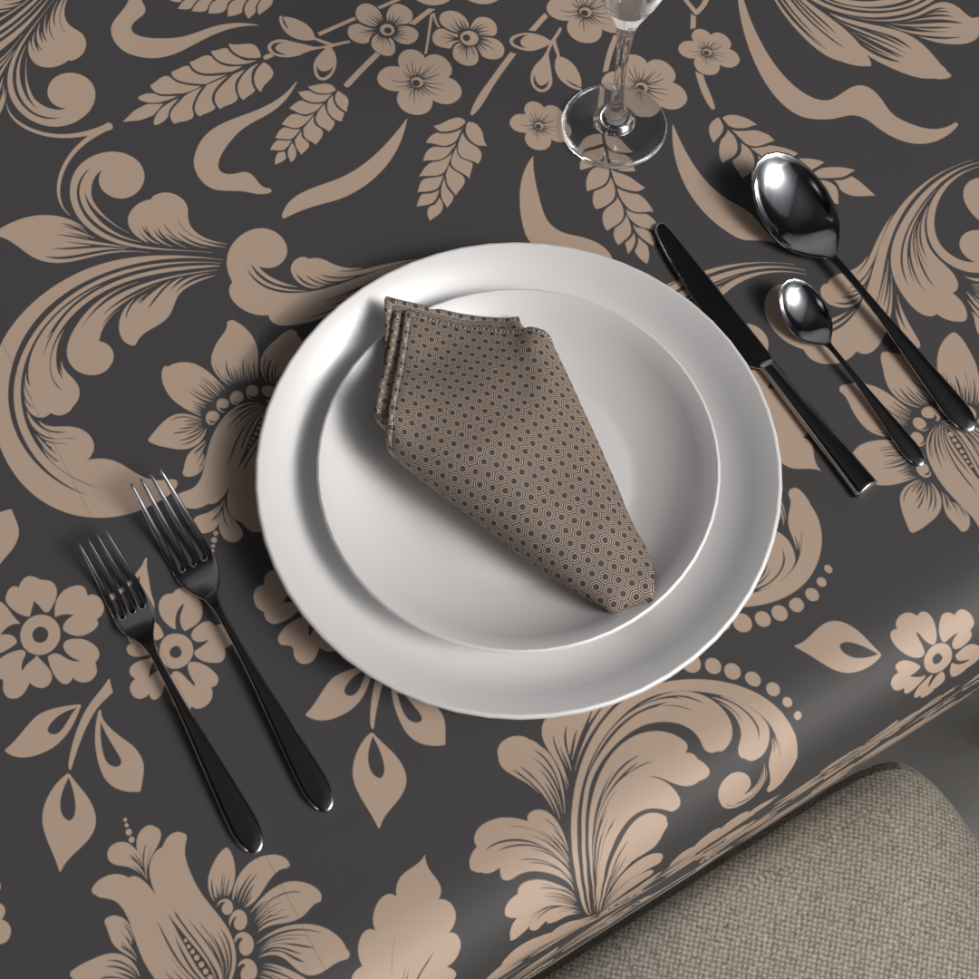 Helen Tablecloth & Napkins Set - Grey & Cafe