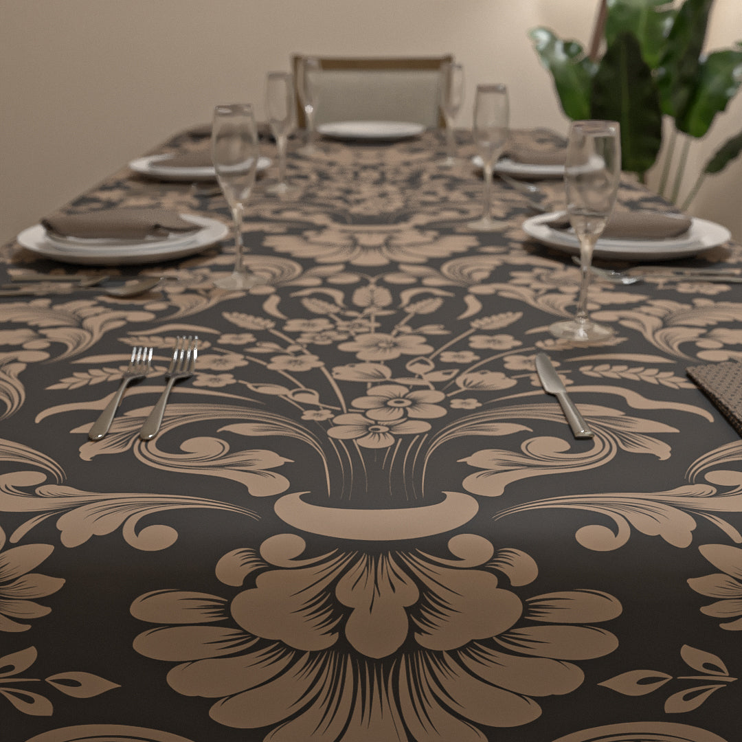 Helen Tablecloth & Napkins Set - Grey & Cafe