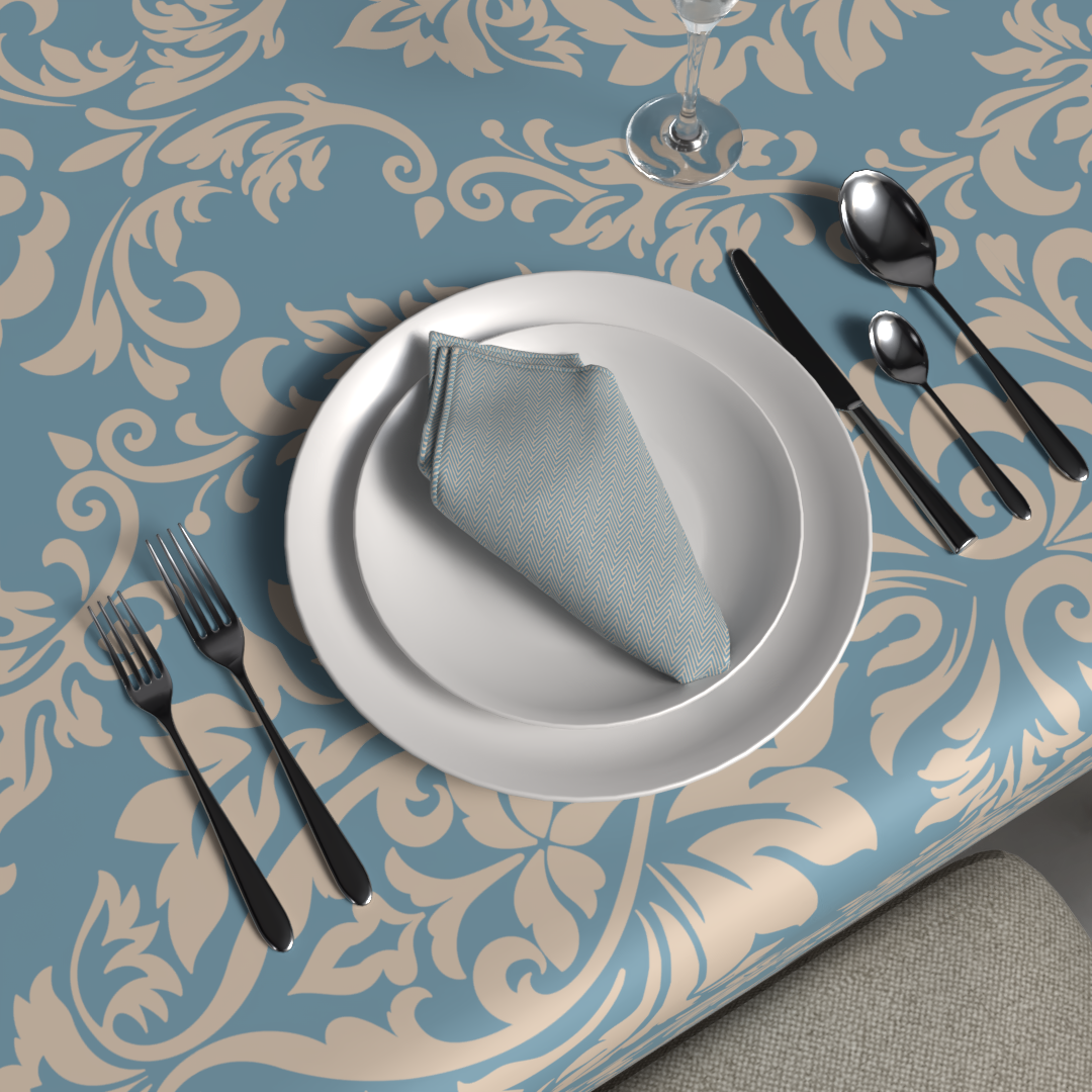 طقم مفارش الطاولة + المناديل القماشية - صوفيا ازرق