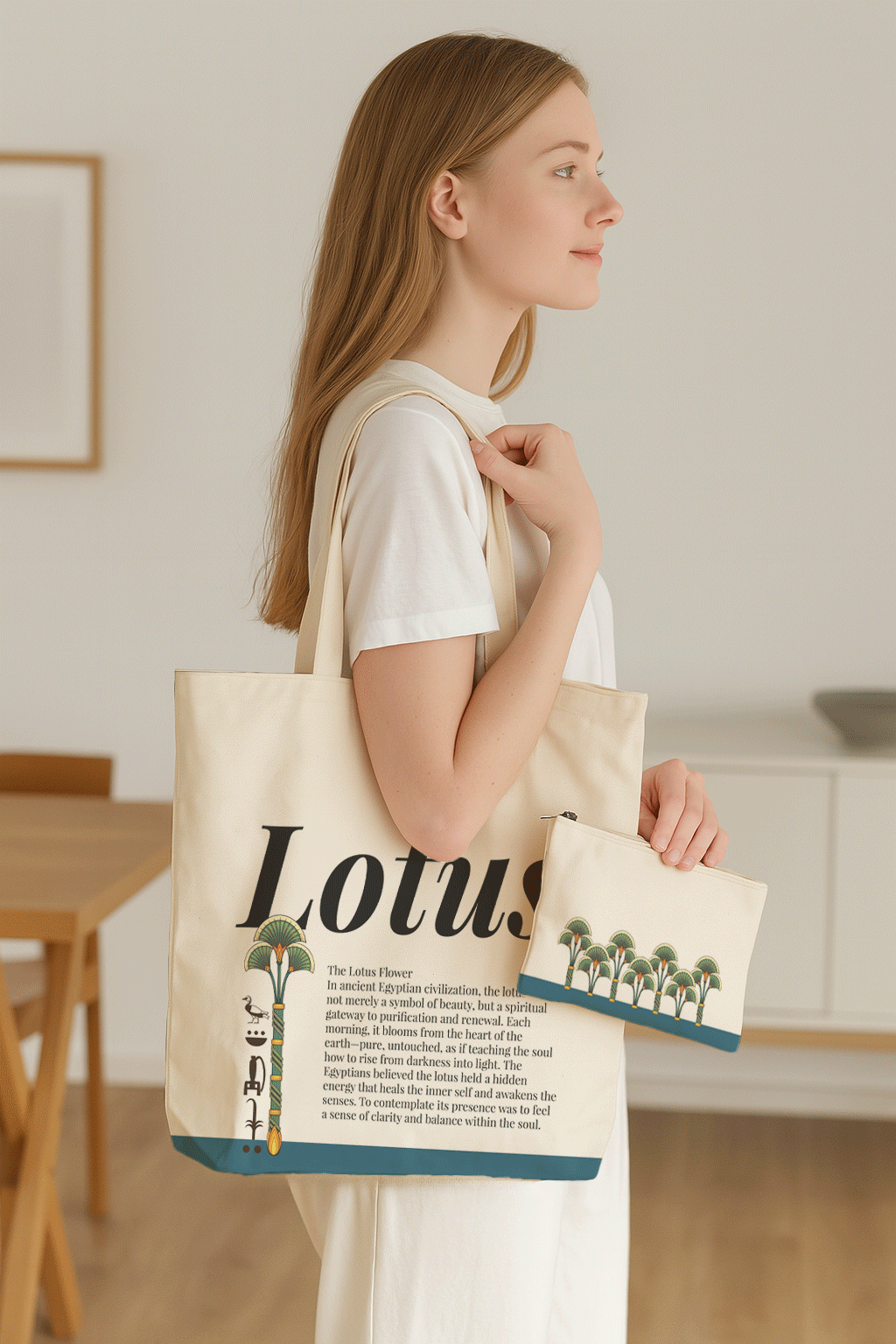 Ancient Egyptian - Tote Bag + Pouch - Lotus