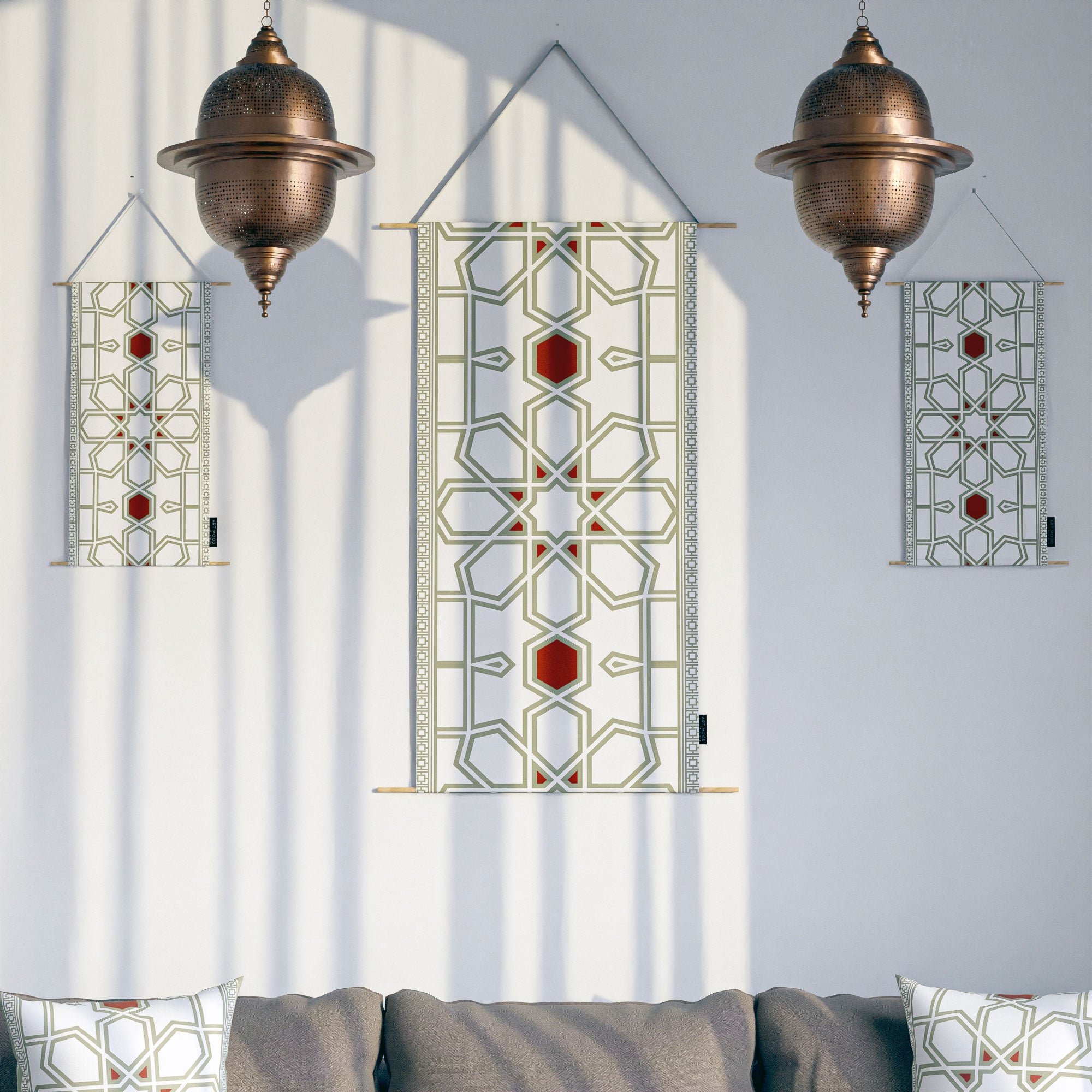 Nijma ( Runner + 2 Cushion Cover + 4 Coasters + 3 Fabric Posters + Tissue Box) Bundle