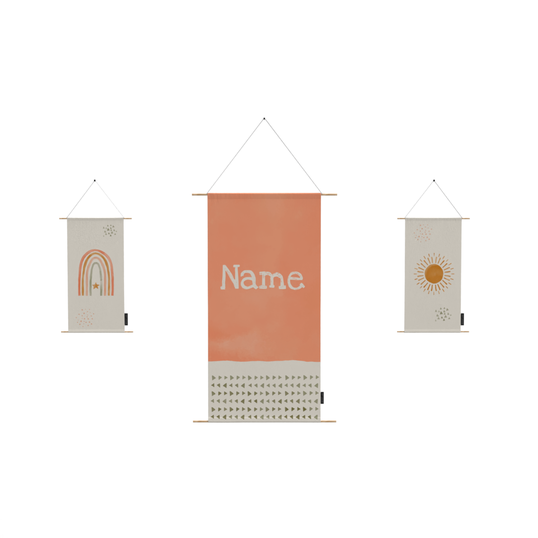 Sun & Rainbow (Customize your kids name) Fabric Posters Set