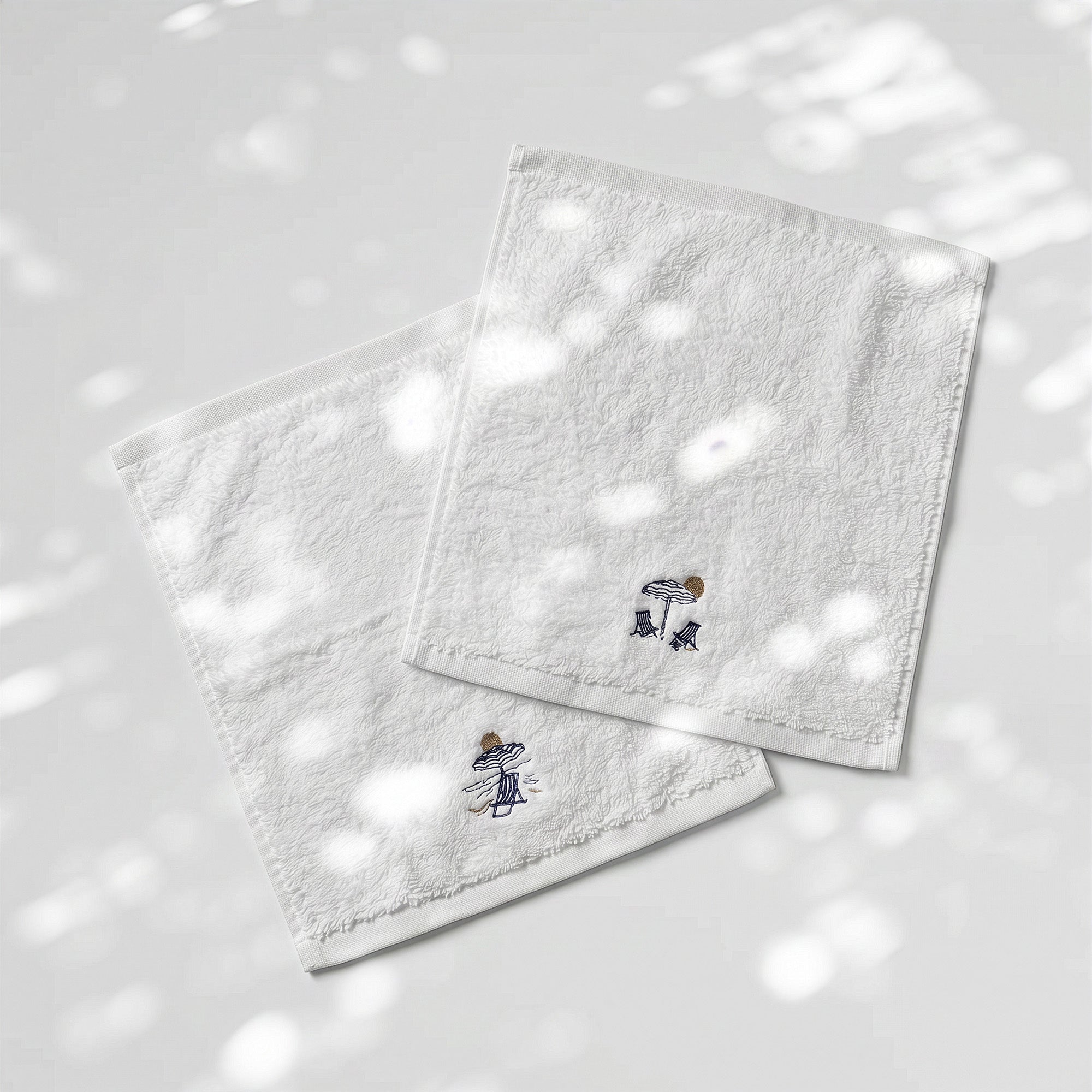 Summer Guest Cotton Towels - Embroidered - White 600GSM - Set of 2