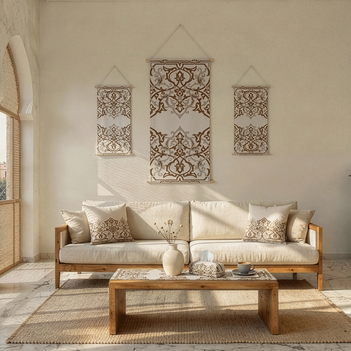 Atlas ( Runner + 2 Cushion Cover + 4 Coasters + 3 Fabric Posters + Tissue Box) Bundle