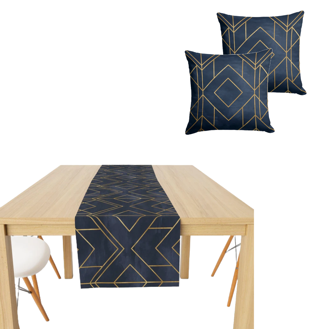 Golds Dark Blue ( Cushion Cover + Runner ) Bundle