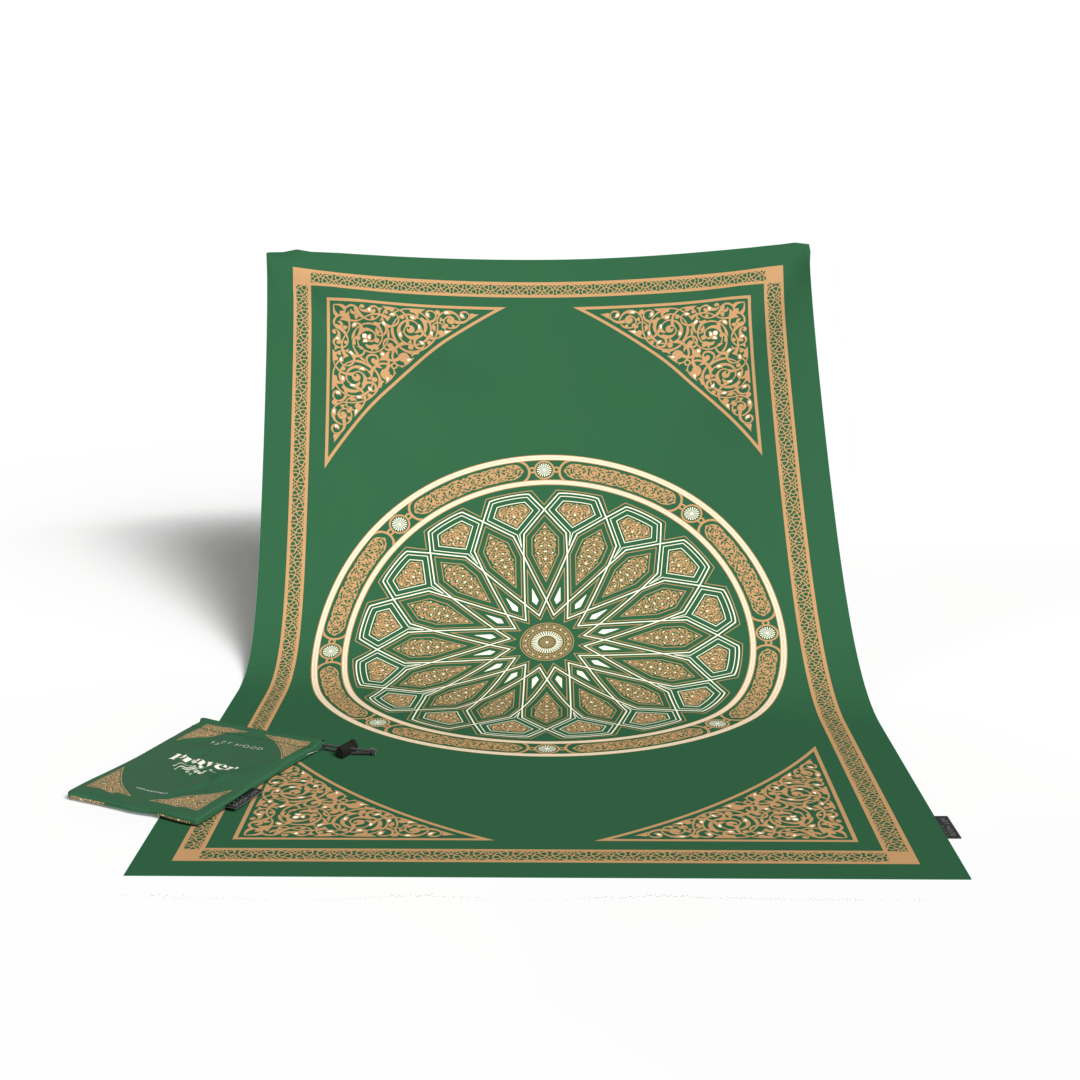 Prayer Mat AL-Qubba Green - Waterproof Pocket Size