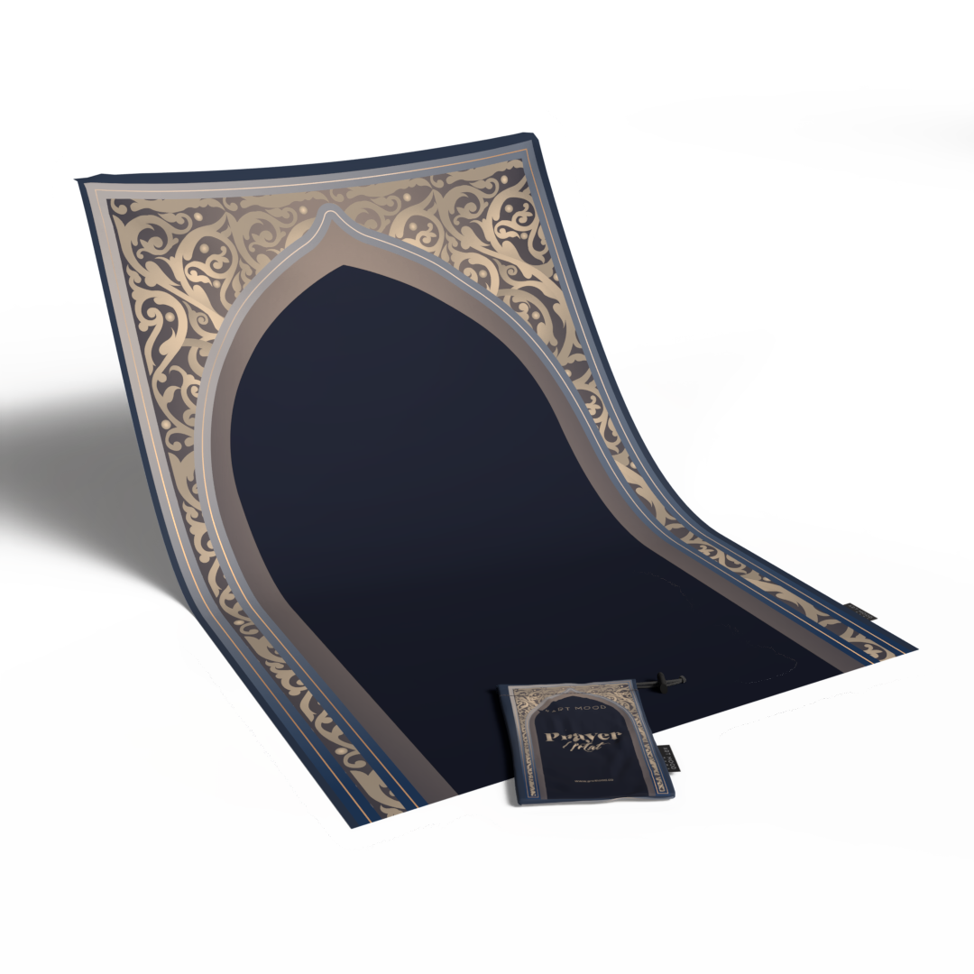 Prayer Mat AL-Hedaya Dark Blue & Beige - Waterproof Pocket Size