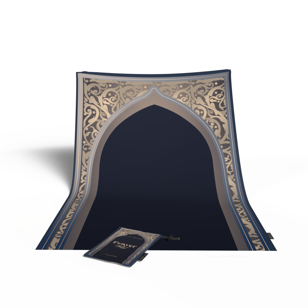 Prayer Mat AL-Hedaya Dark Blue & Beige - Waterproof Pocket Size