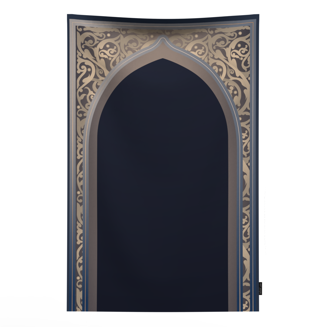 Prayer Mat AL-Hedaya Dark Blue & Beige - Waterproof Pocket Size