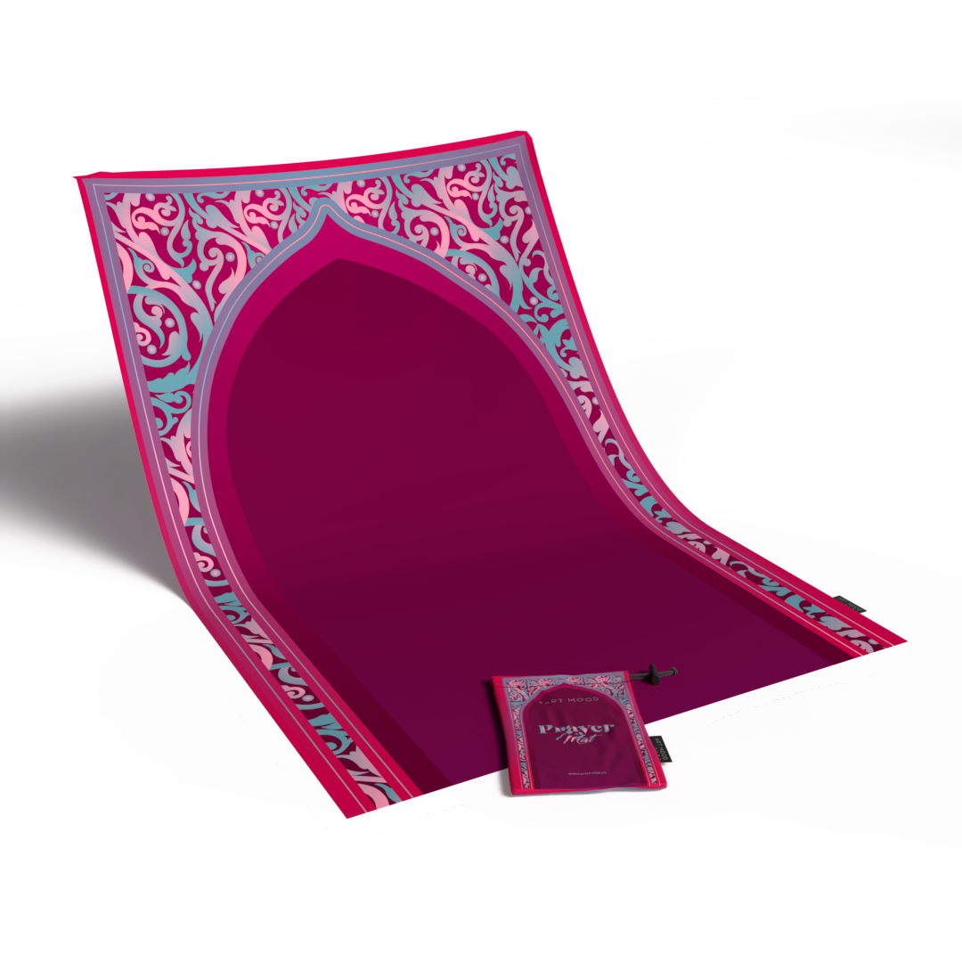 Prayer Mat AL-Hedaya Dark Fuchsia & Turquoise - Waterproof Pocket Size